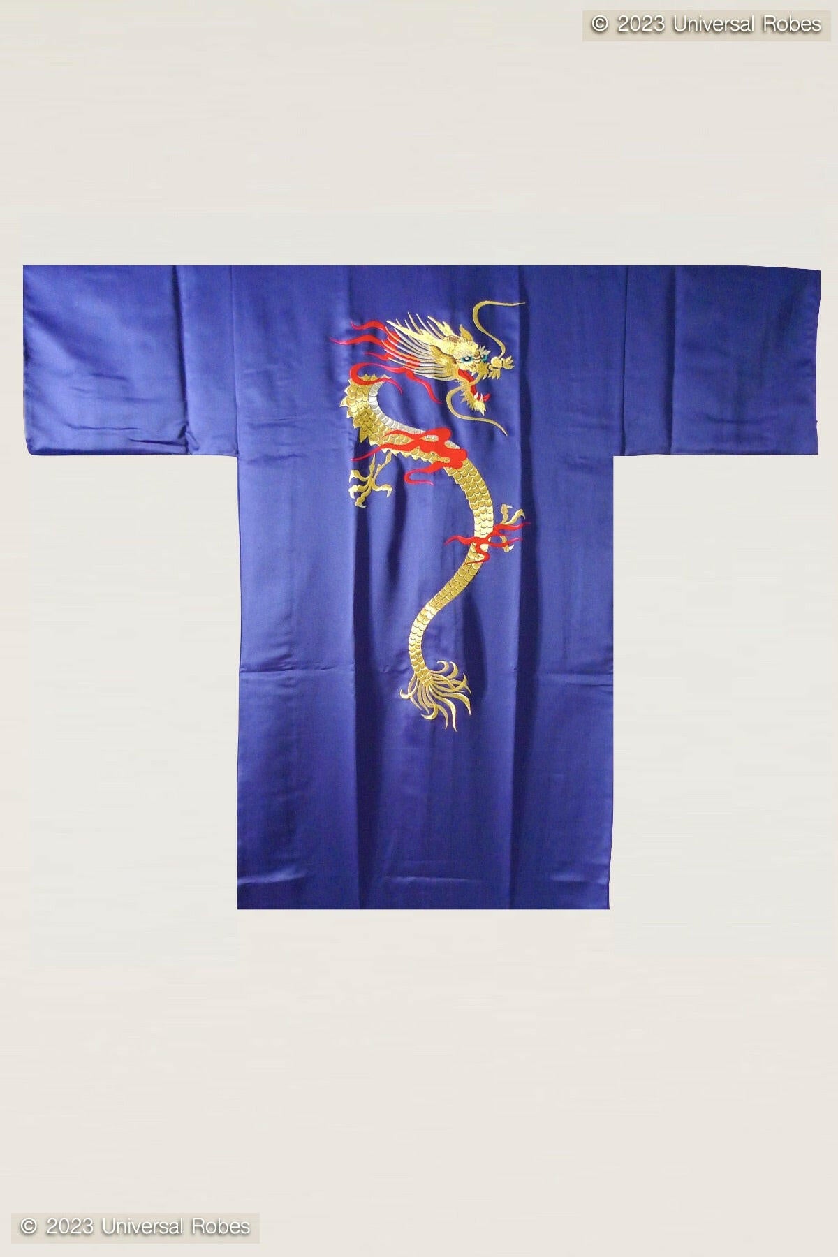 Men Flare Dragon Polyester Short Kimono Color Navy Product Whole View