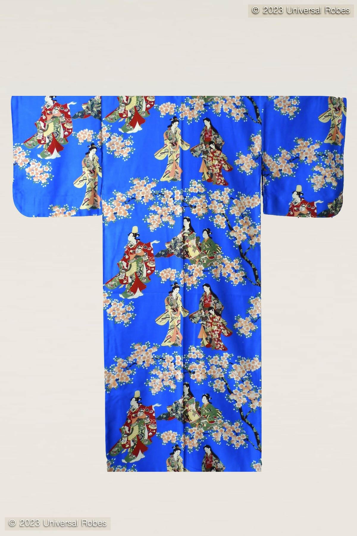 Women Flower Viewing Cotton Sateen Kimono Color Blue Product Whole View