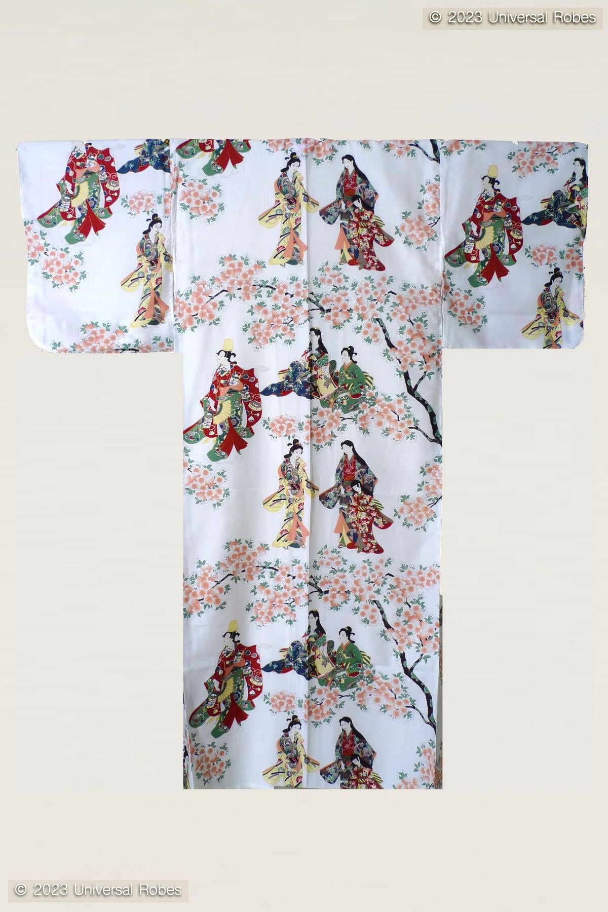 Women Flower Viewing Cotton Sateen Kimono Color White Product Whole View