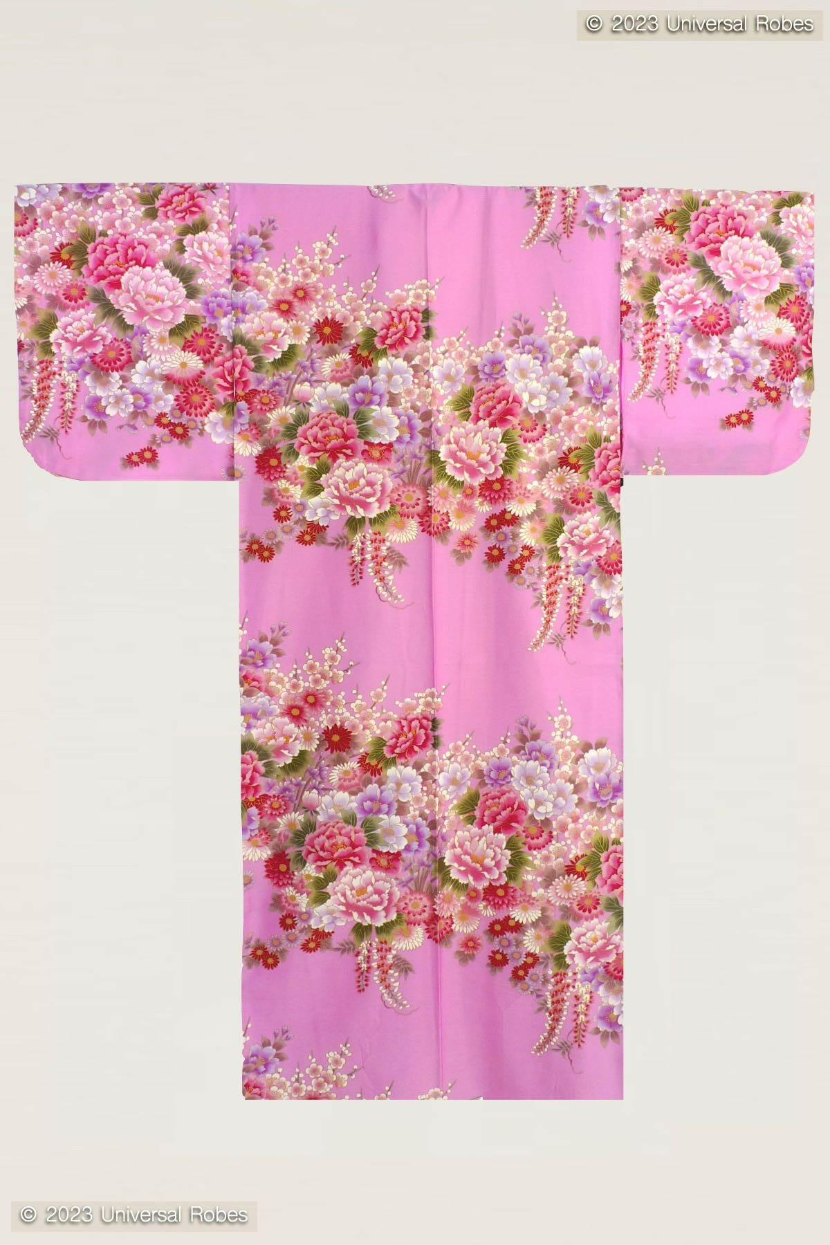 Women Flowers in Bloom Cotton Sateen Kimono Color Pink Product Whole View