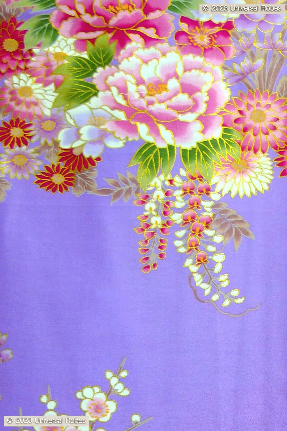 Women Flowers in Bloom Cotton Sateen Short Kimono Color Purple Product Zoom View