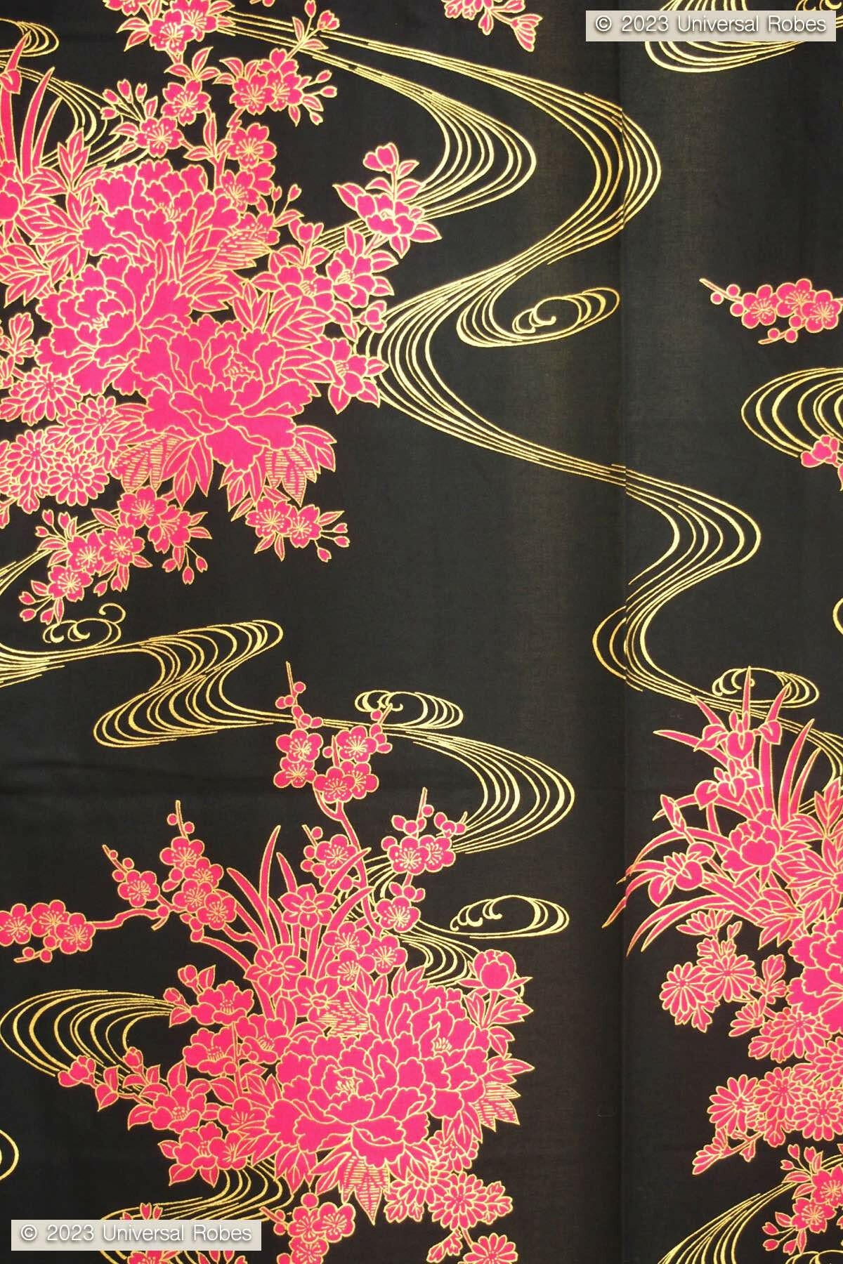 <Plus Size> Women Flowing Peony Cotton Yukata Kimono Color Black Product Zoom View
