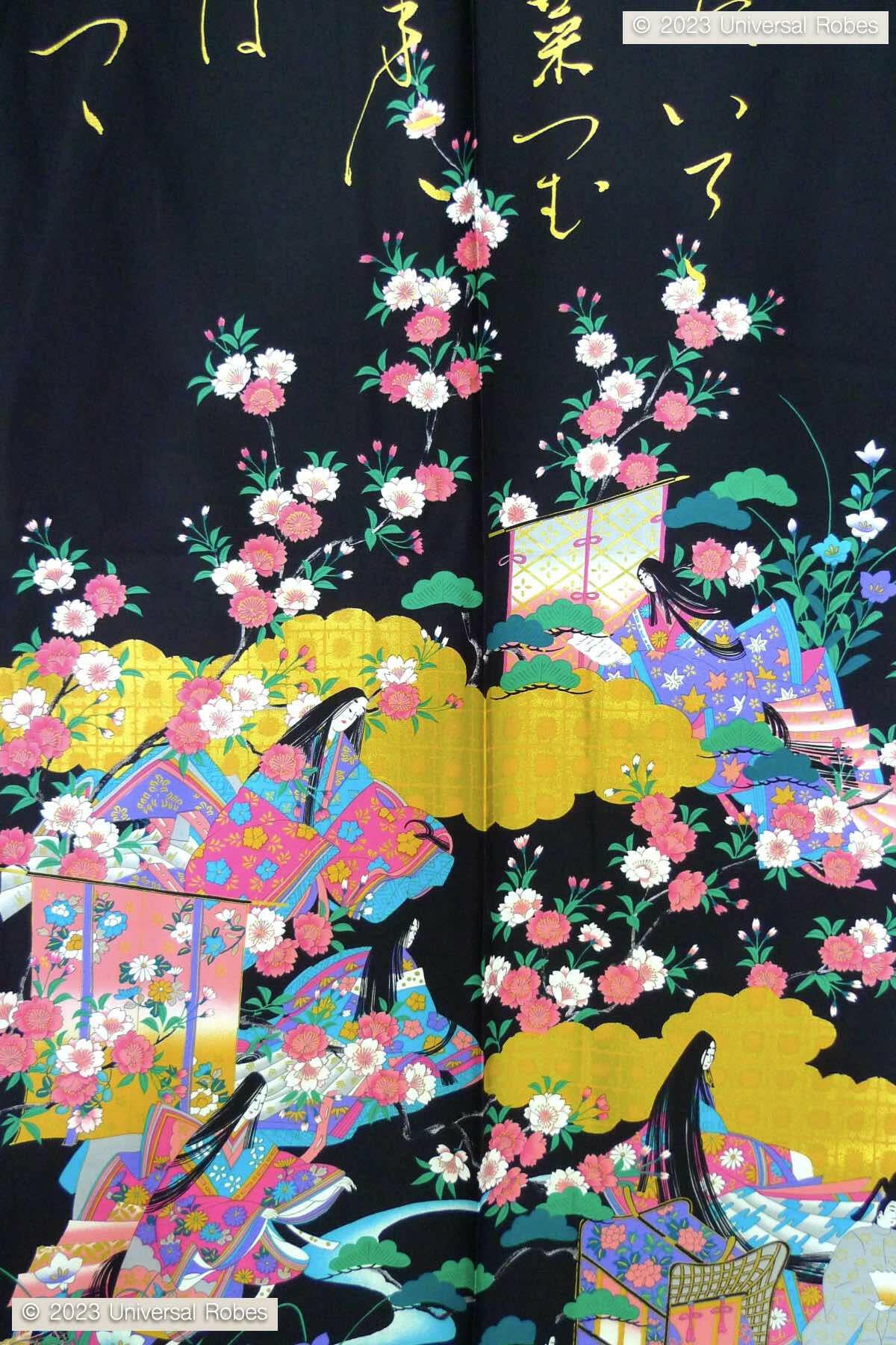 Women Gilt Poem & Princess Cotton Sateen Short Kimono Color Black Product Zoom View