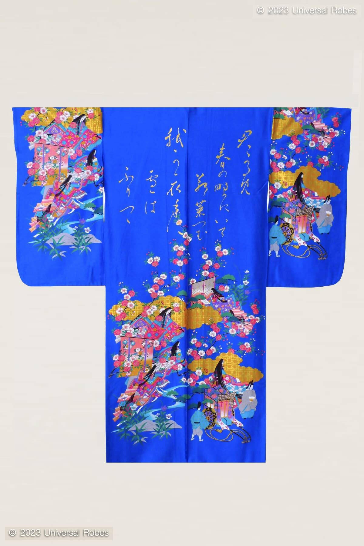 Women Gilt Poem & Princess Cotton Sateen Kimono Color Blue Product Whole View