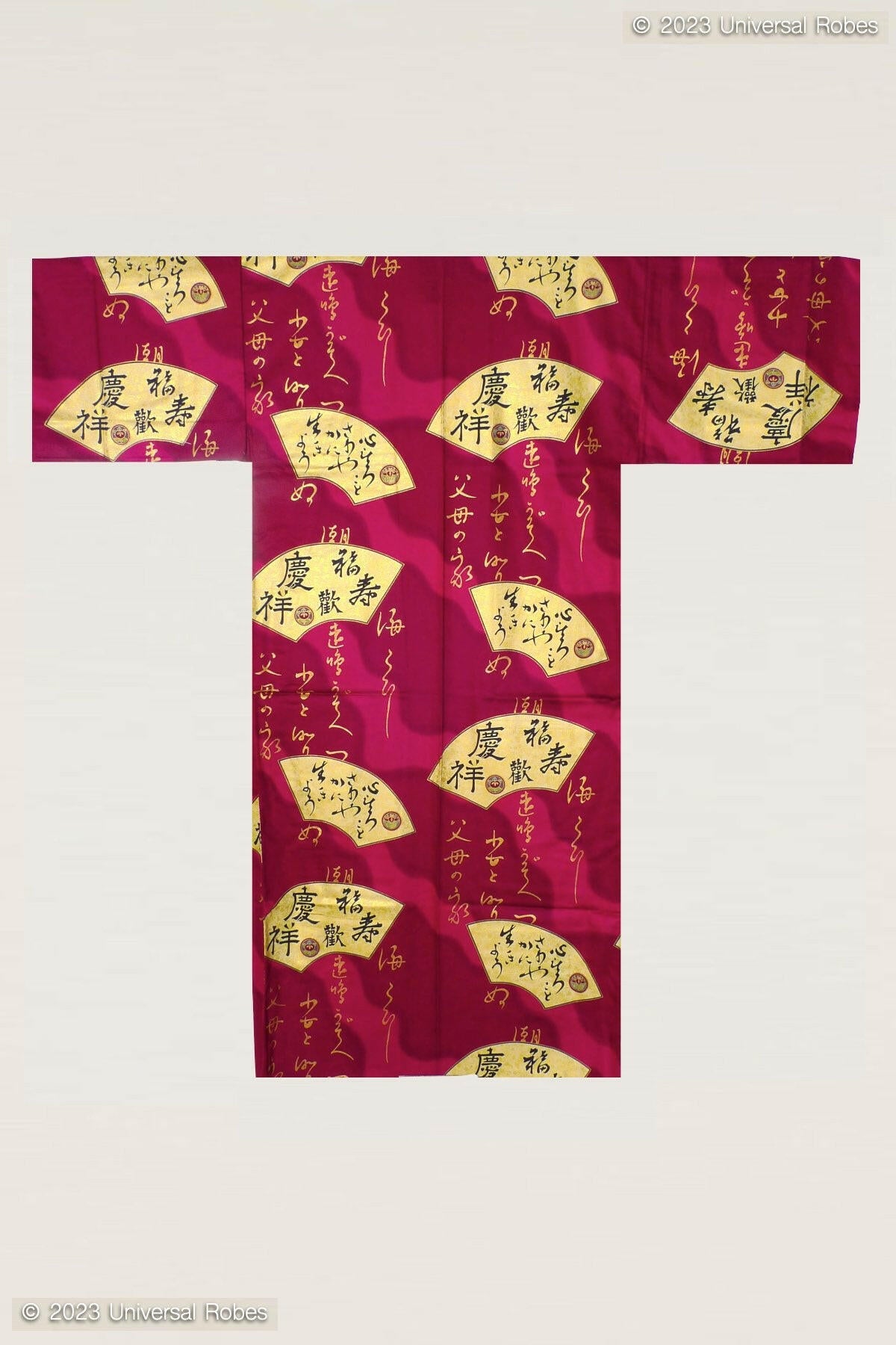 Men Golden Folding Fan Cotton Sateen Kimono Color Red Product Whole View