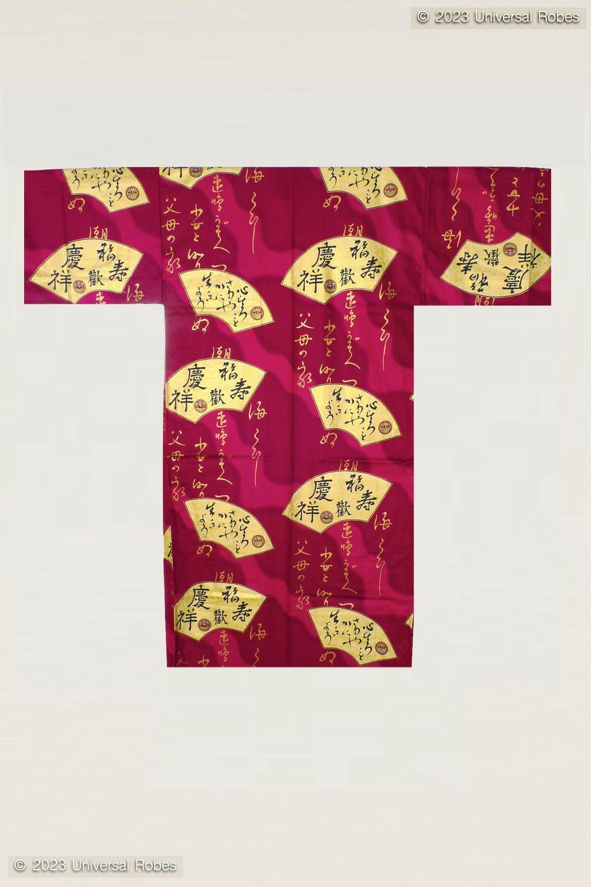 Men Golden Folding Fan Cotton Sateen Short Kimono Color Red Product Whole View