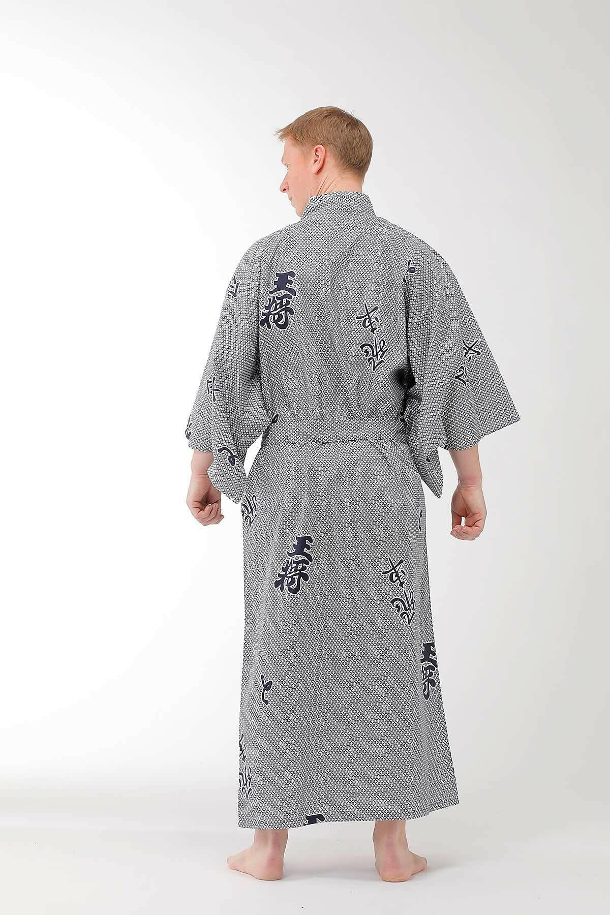 Men Rook Cotton Yukata Kimono Model Rear View