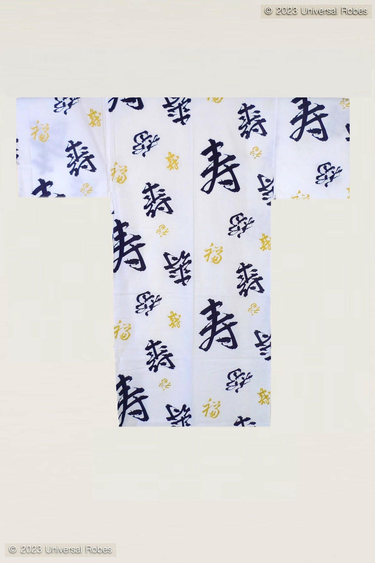 Men Happy Longevity Cotton Short Yukata Kimono Color White Product Whole View