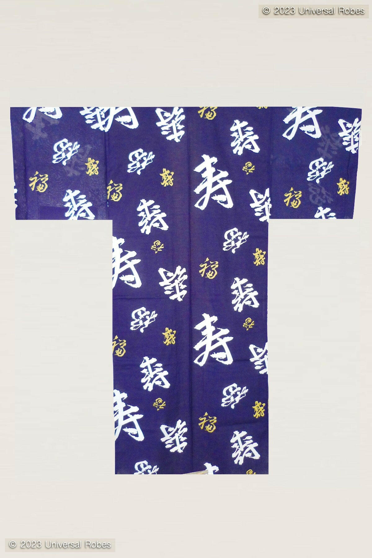 Men Happy Longevity Cotton Yukata Kimono Color Navy Product Whole View