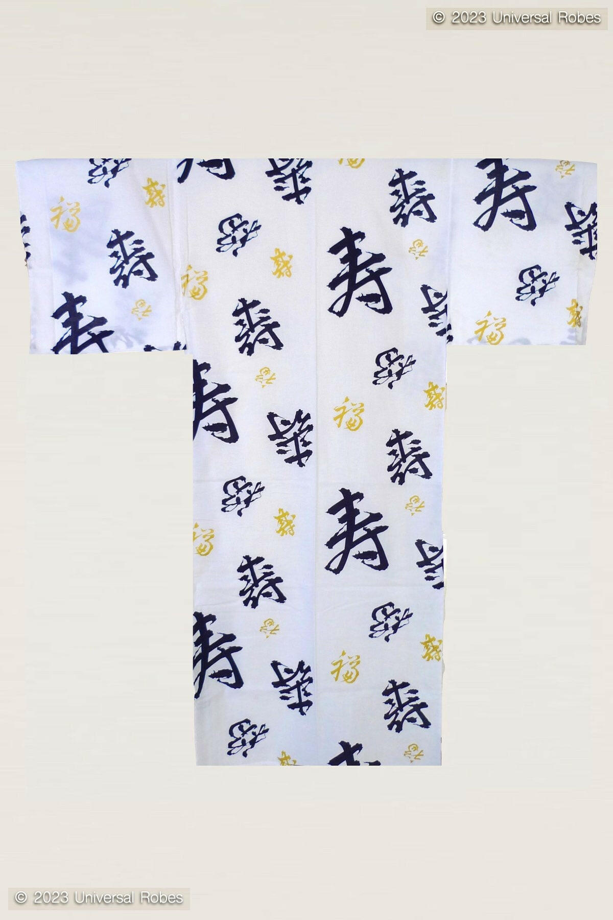 Men Happy Longevity Cotton Yukata Kimono Color White Product Whole View