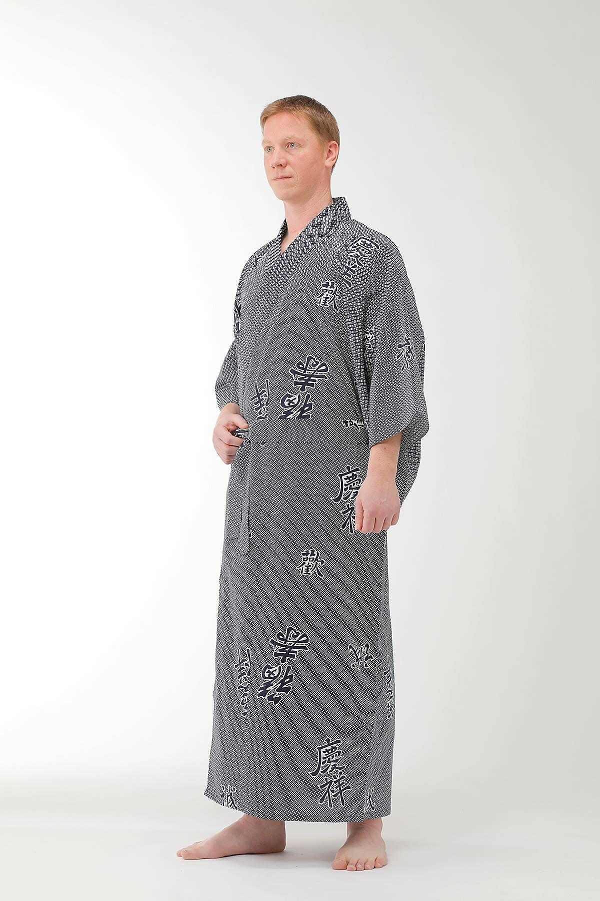 Men Joyous Cotton Yukata Kimono Model Left Side View