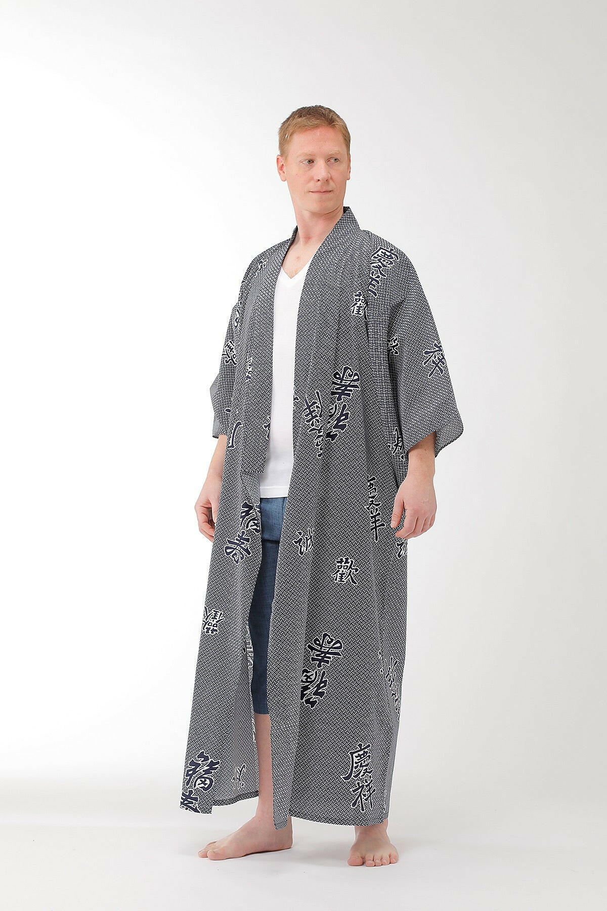 <Plus Size> Men Joyous Cotton Yukata Kimono Model Front View
