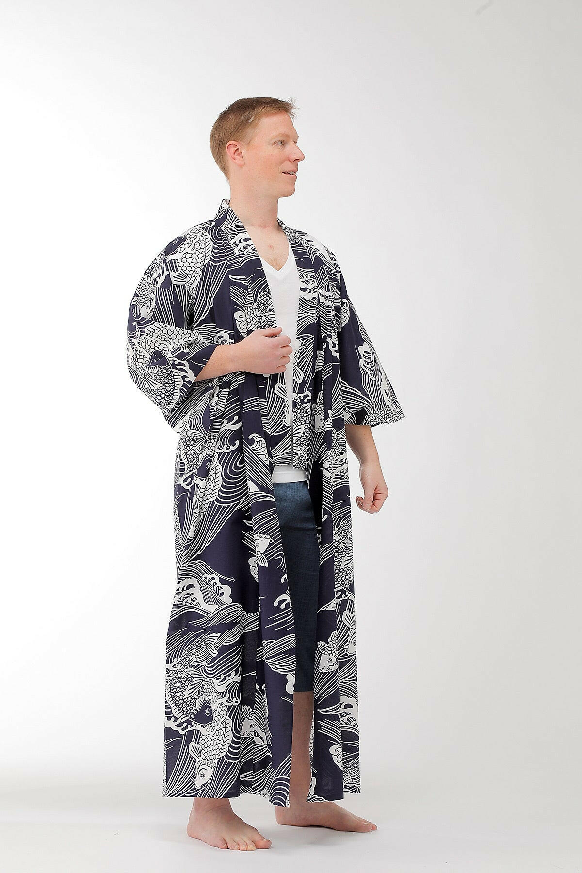 <Plus Size> Men Carp Cotton Yukata Kimono Model Front View