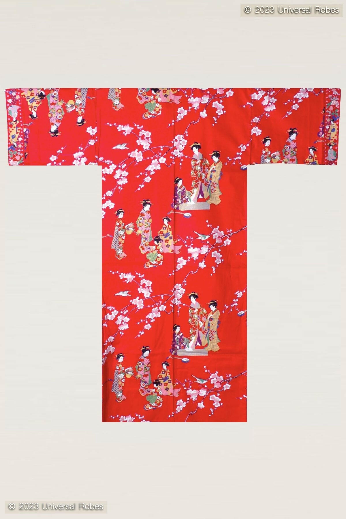 Women Kimono Beauty Cotton Sateen Kimono Color Red Product Whole View