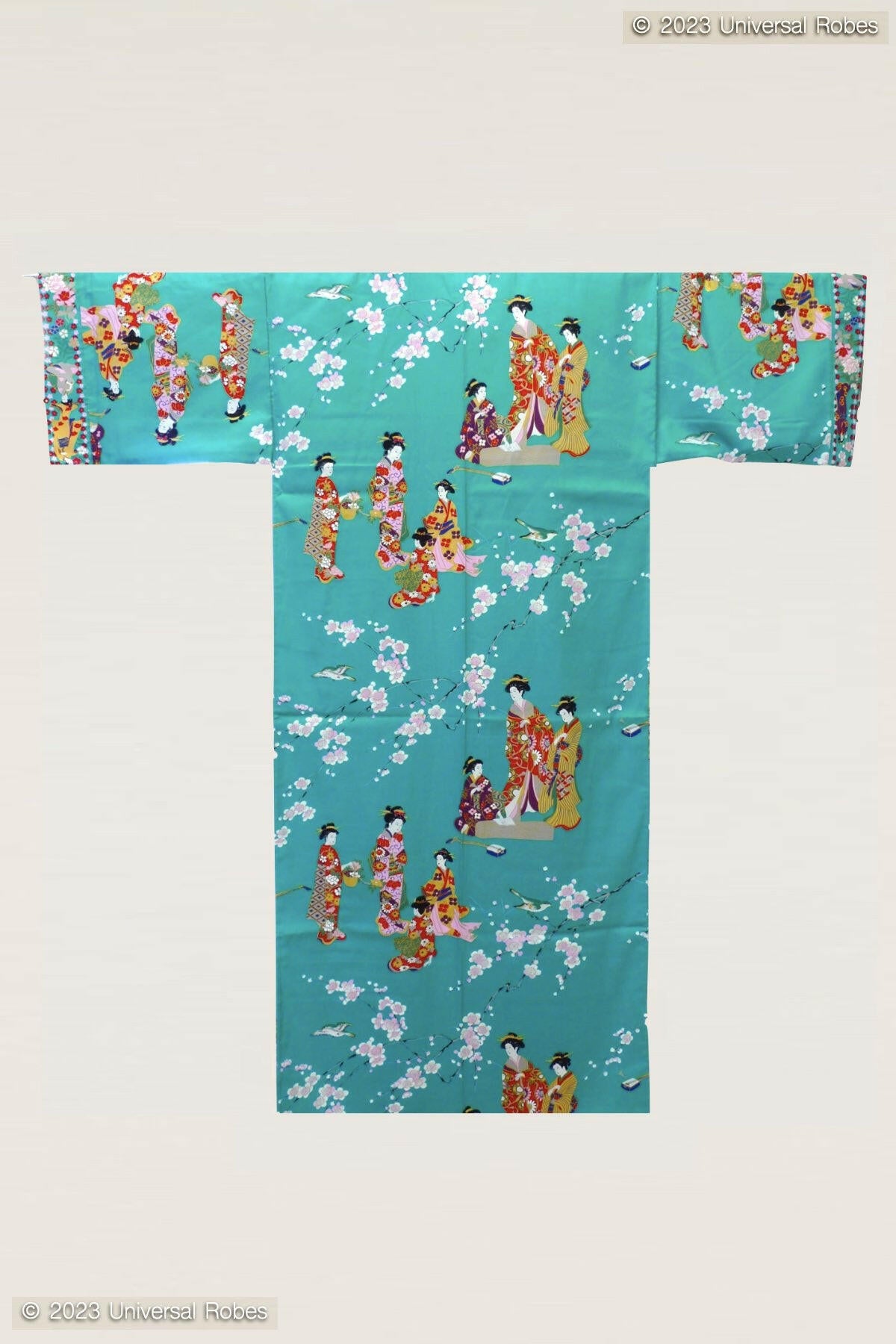 Women Kimono Beauty Cotton Sateen Kimono Color Turquoise Product Whole View