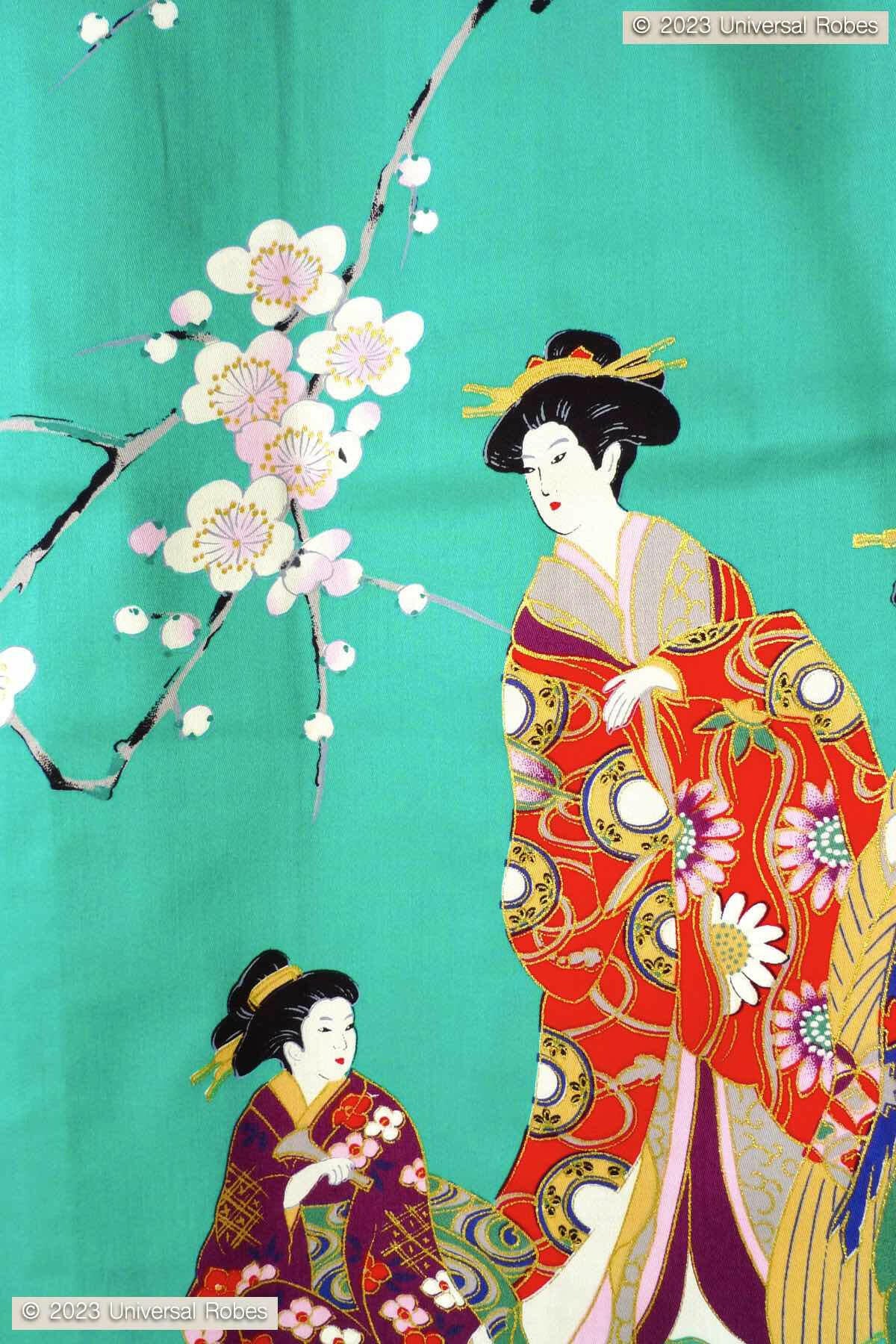 Women Kimono Beauty Cotton Sateen Short Kimono Color Turquoise Product Zoom View