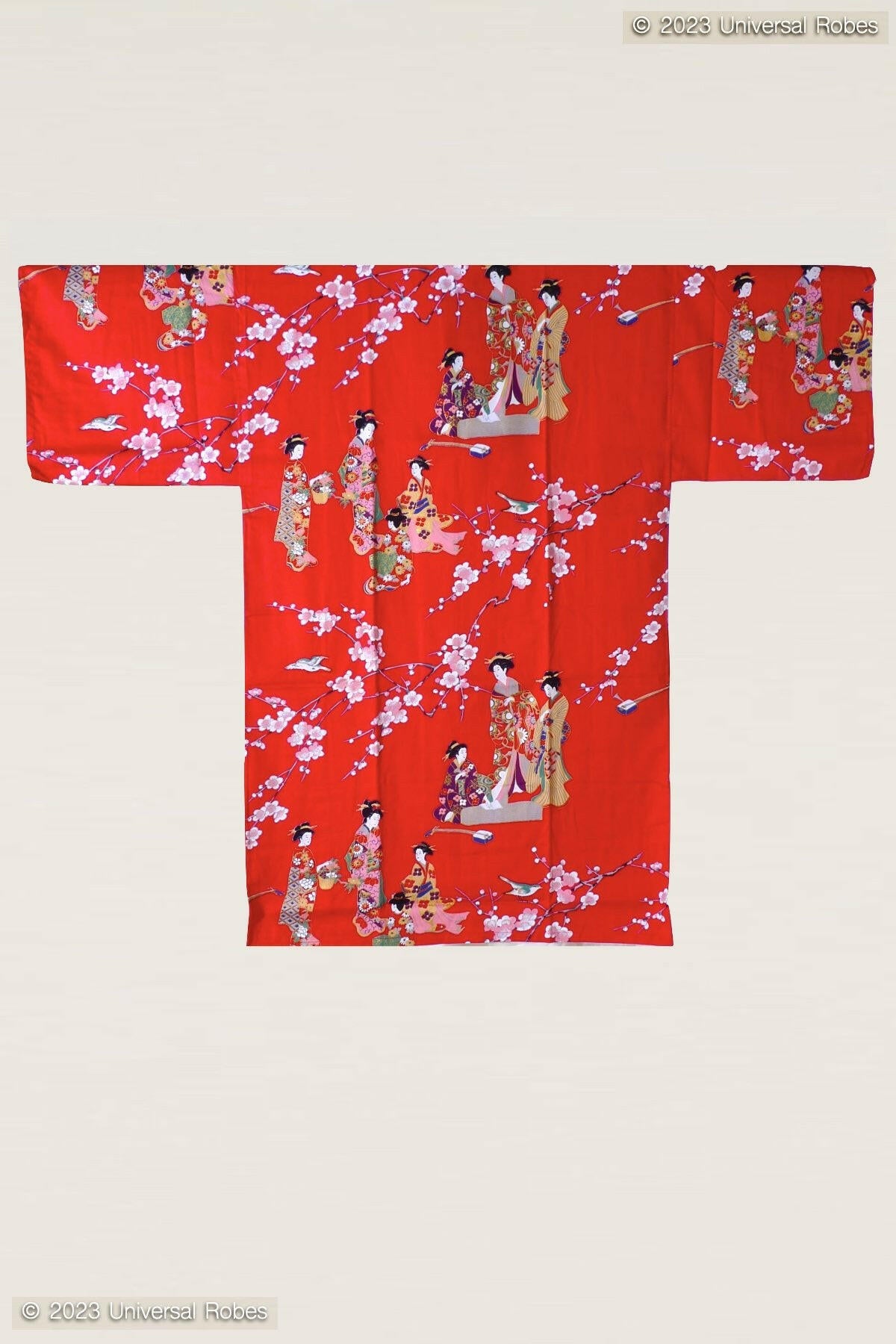 Women Kimono Beauty Cotton Sateen Short Kimono Color Red Product Whole View