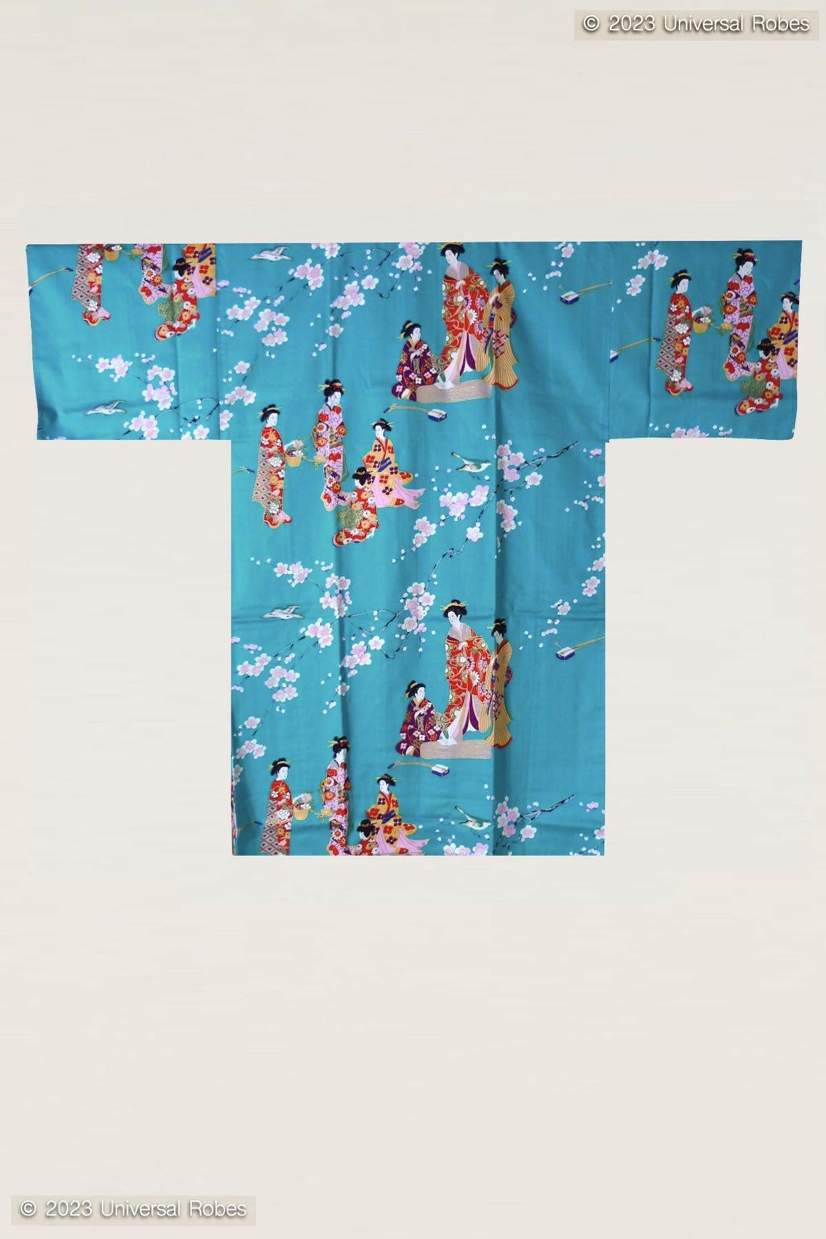 Women Kimono Beauty Cotton Sateen Short Kimono Color Turquoise Product Whole View