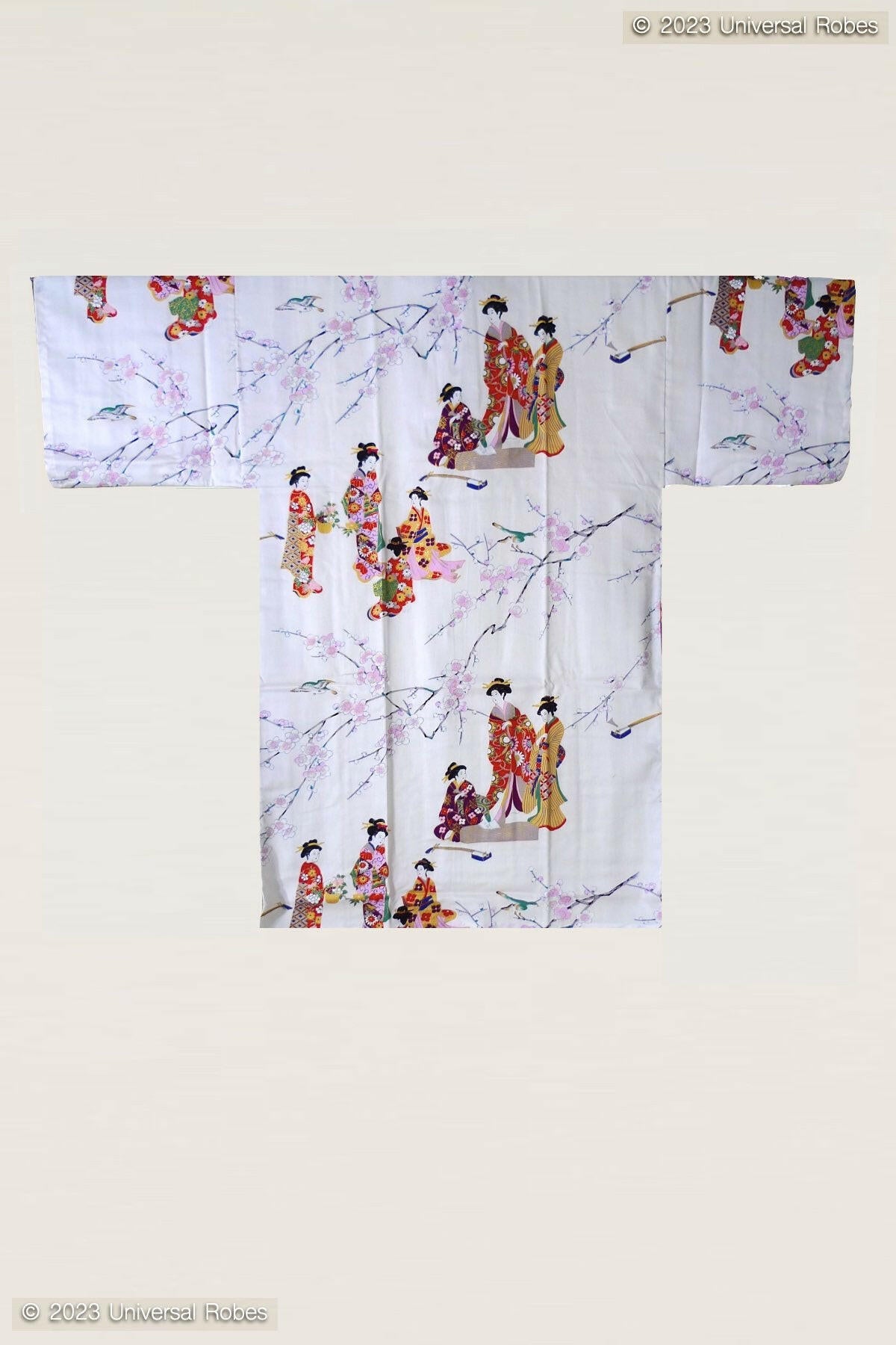 Women Kimono Beauty Cotton Sateen Short Kimono Color White Product Whole View