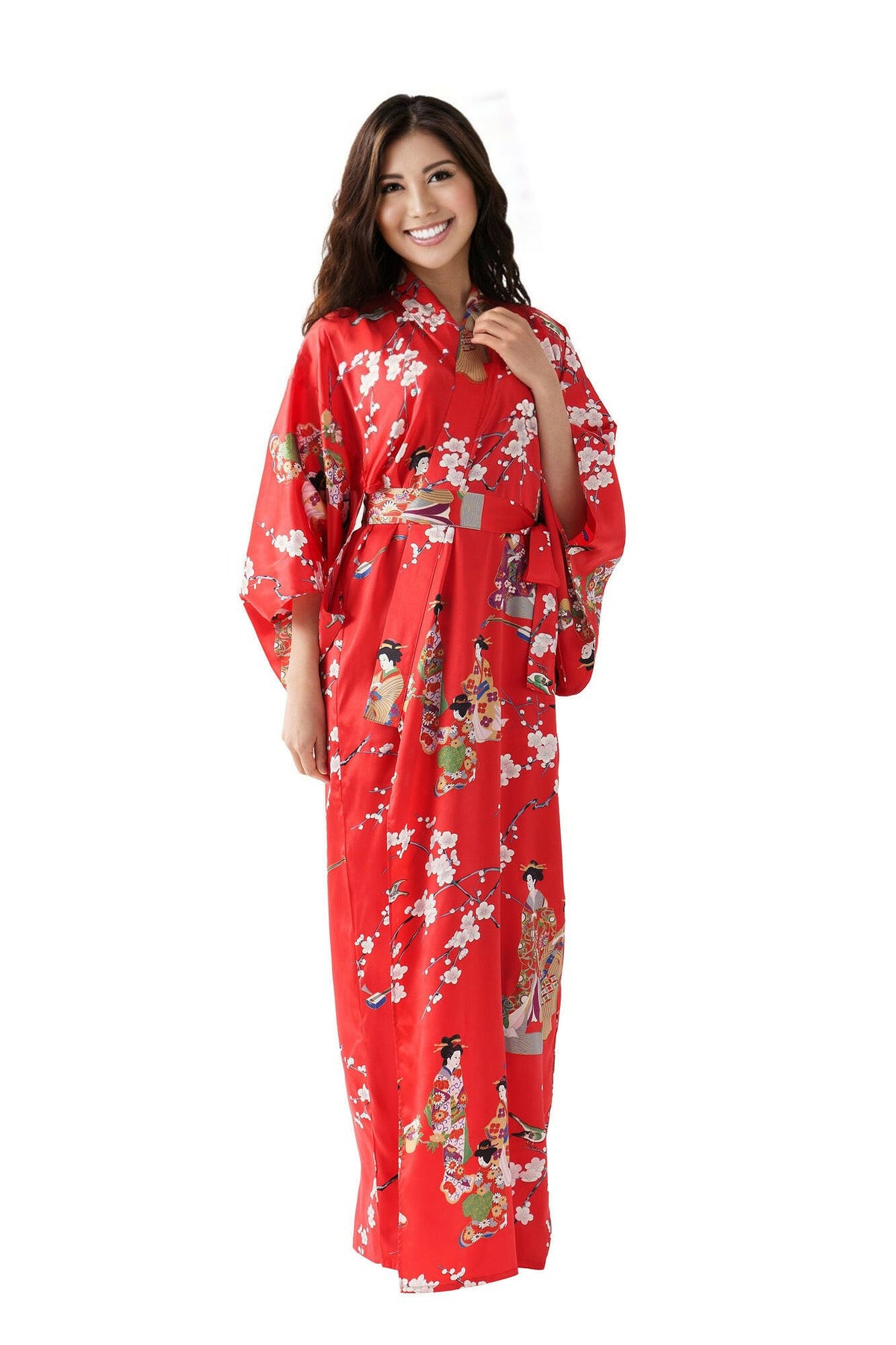 Women Kimono Beauty Silk Kimono Color Red Model Front View