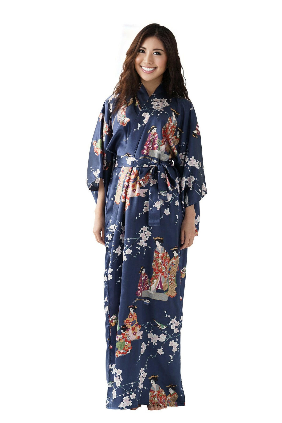 Women Kimono Beauty Silk Kimono Color Navy Model Front View