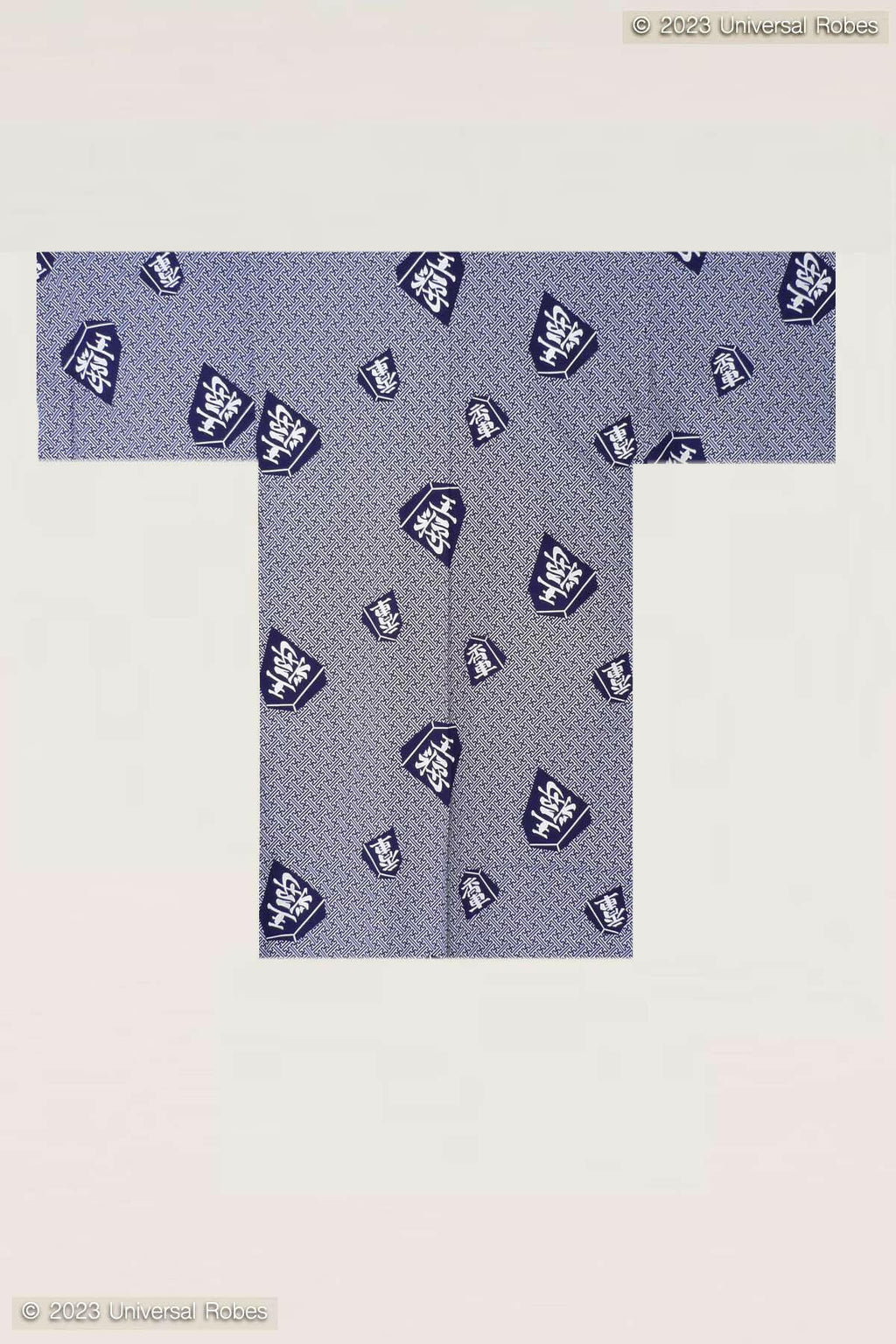 Men King of Japanese Chess Cotton Short Yukata Kimono Navy