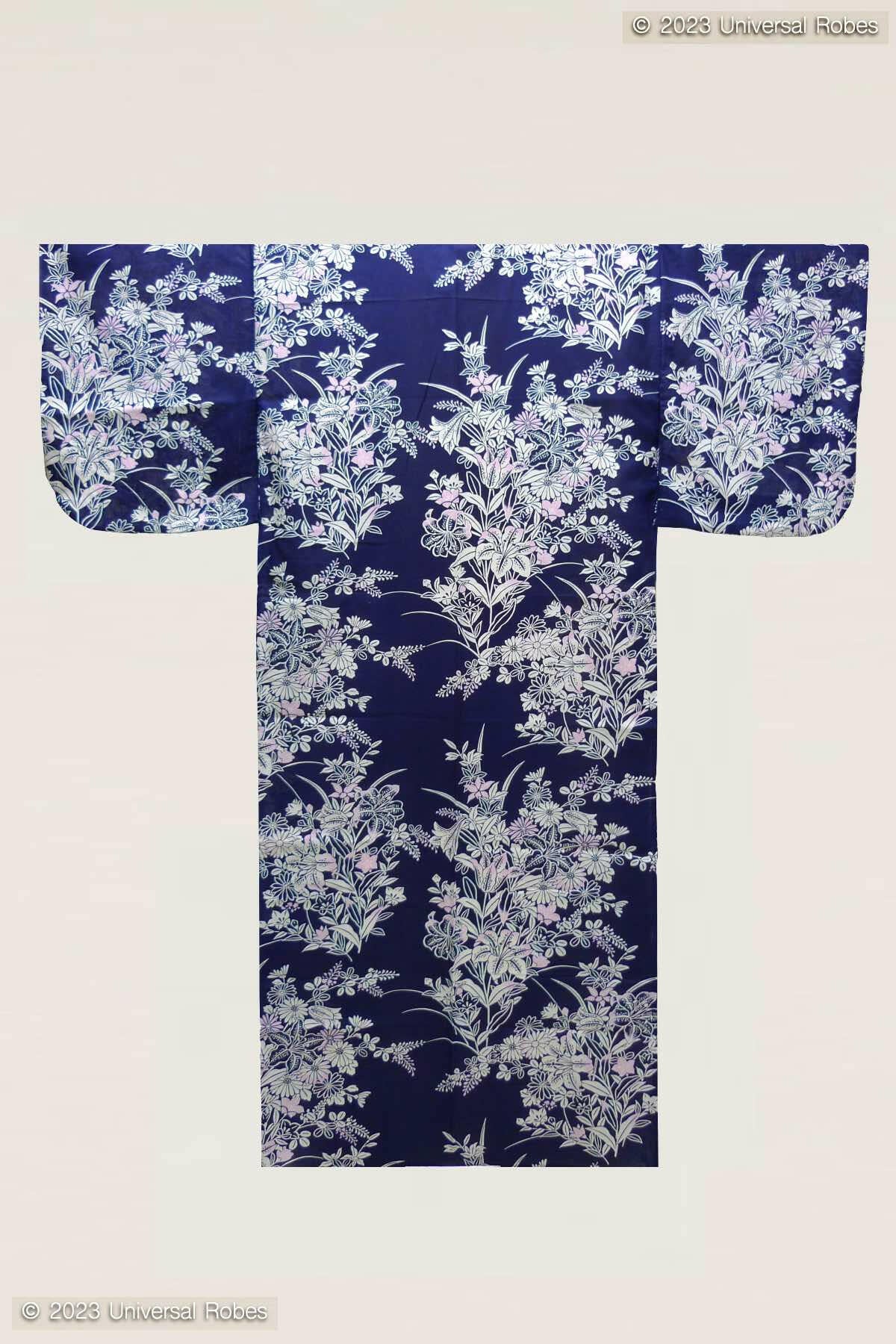 Women Lily Cotton Yukata Kimono Color Navy Product Whole View