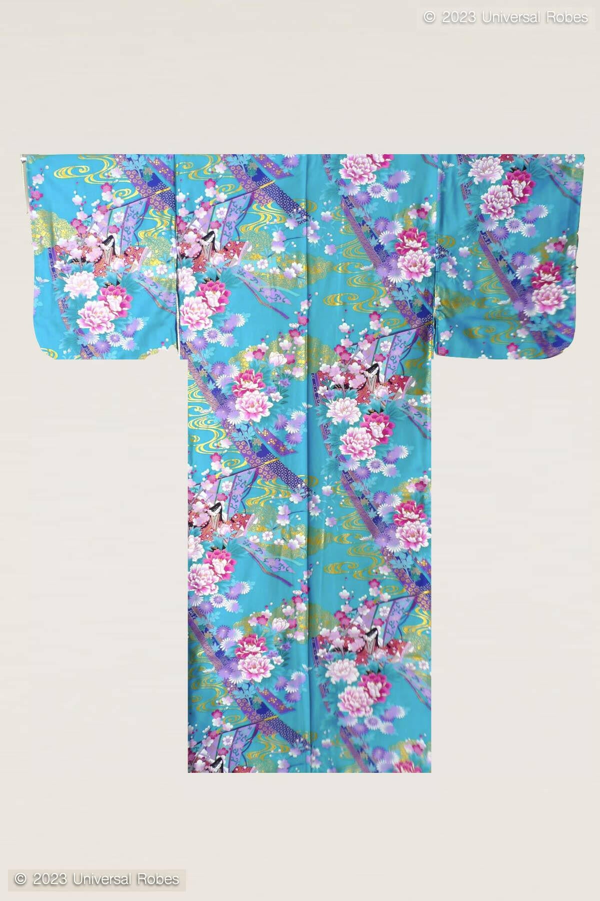 Women Little Kimono Princess Cotton Sateen Kimono Color Turquoise Product Whole View