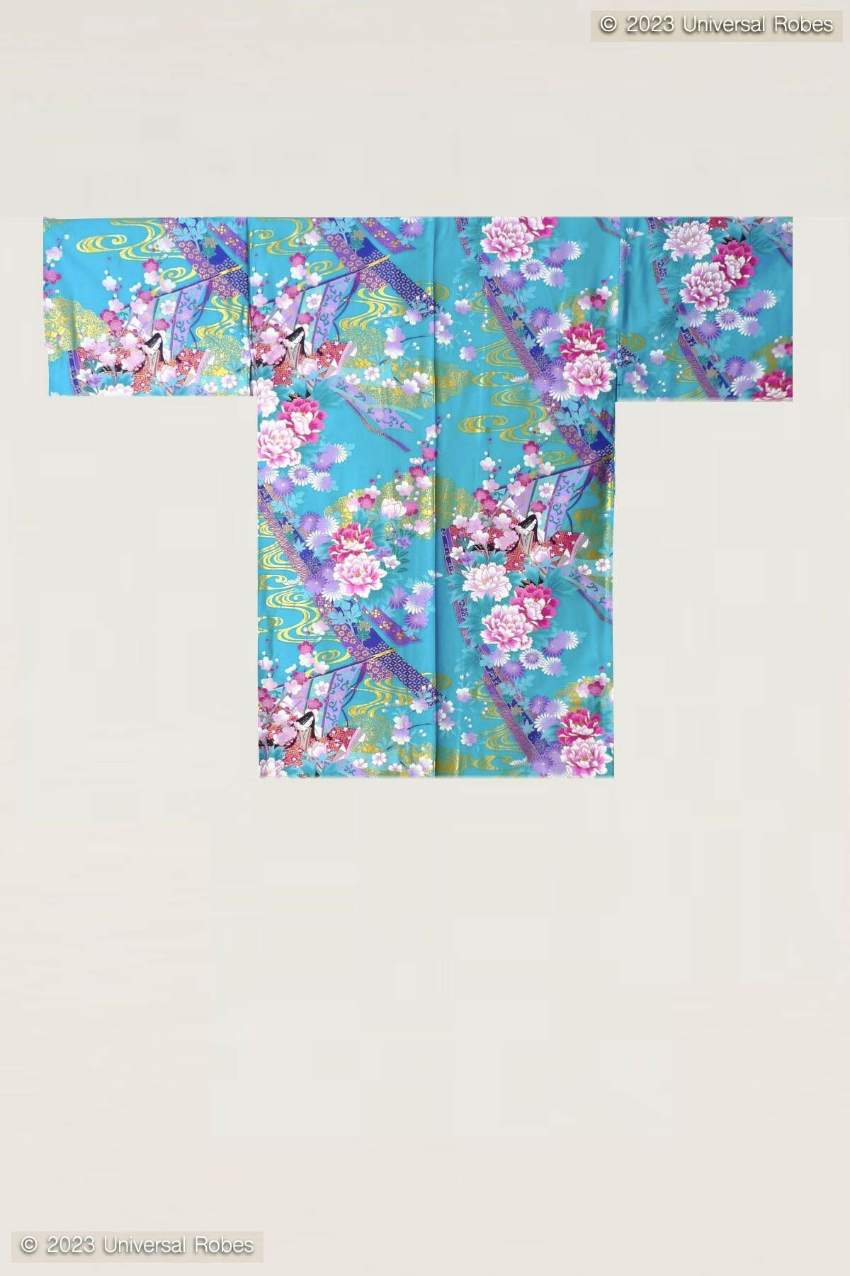 Women Little Kimono Princess Cotton Sateen Very Short Kimono Color Turquoise Product Whole View