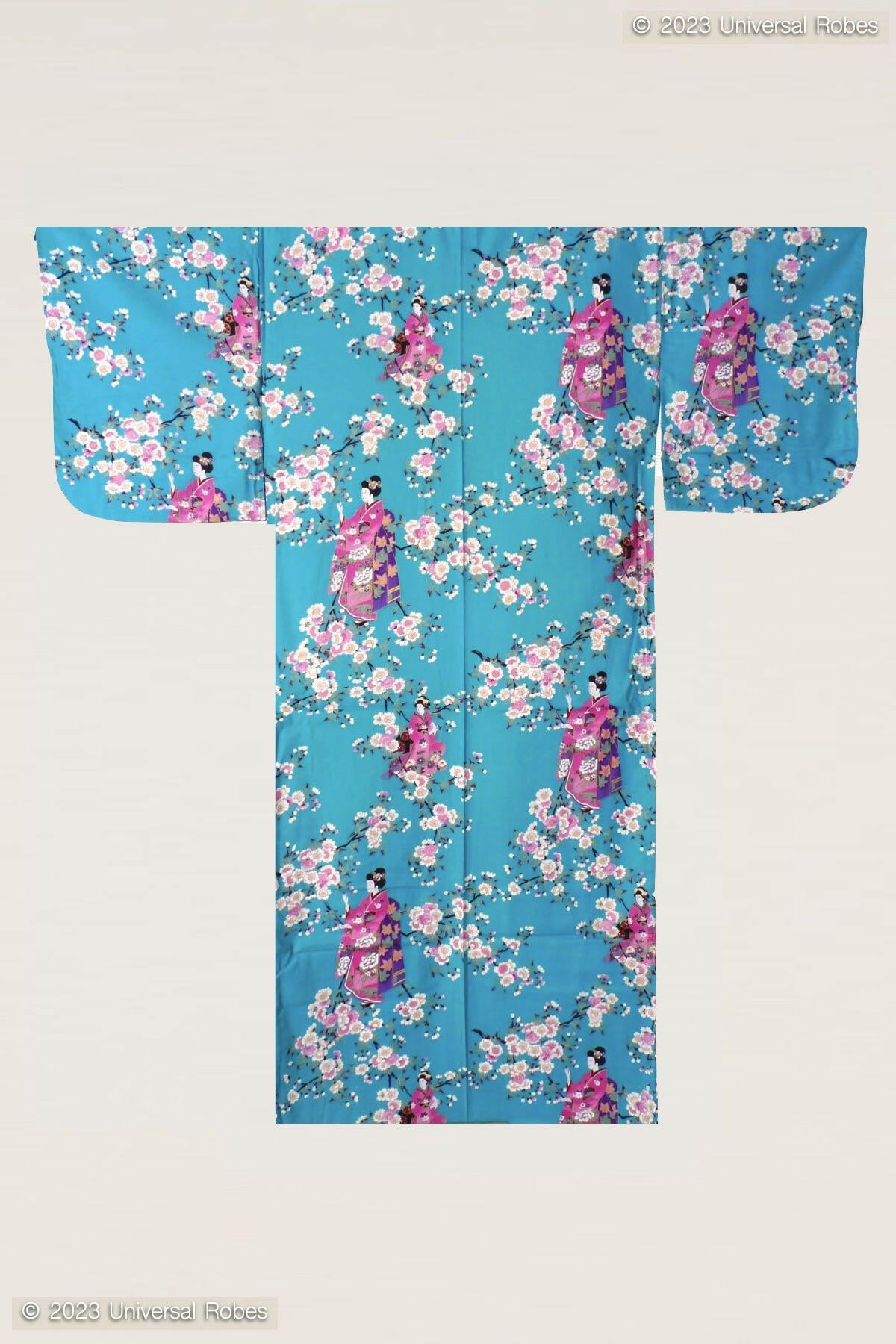 Women Lovely Maiko Cotton Yukata Kimono Color Turquoise Product Whole View