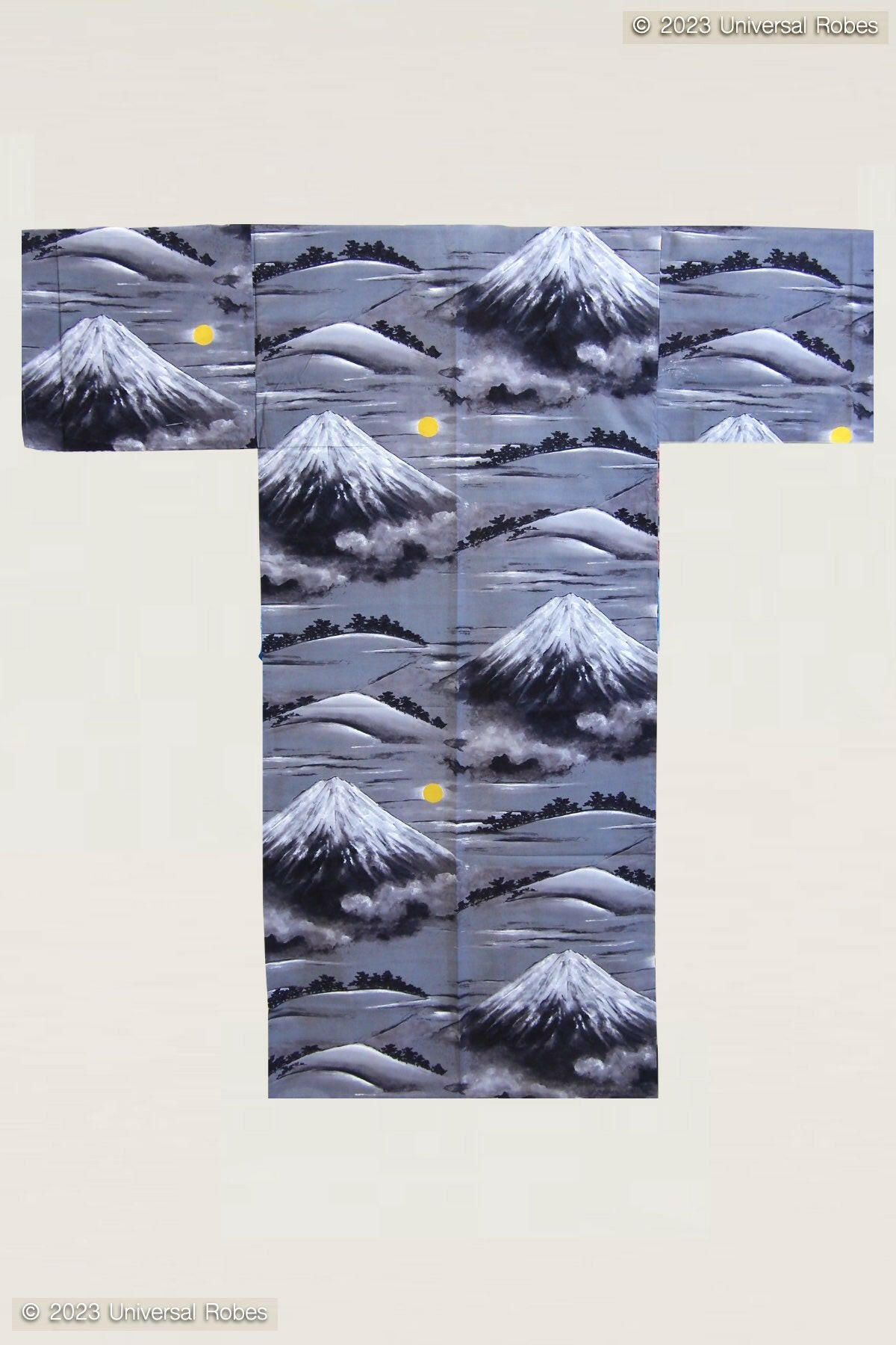 Men Mt. Fuji Cotton Yukata Color Black Kimono Product Whole View