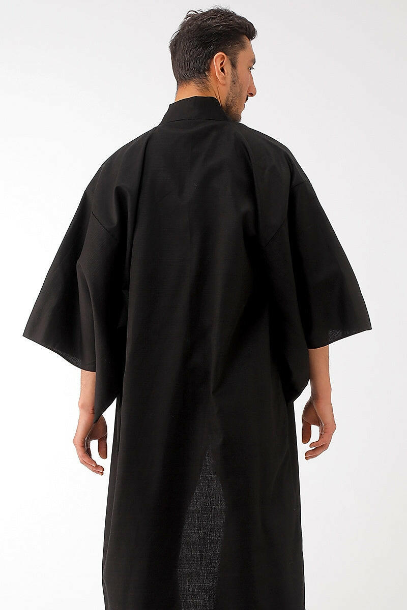 Men Muji Cotton Short Kimono Model Rear View
