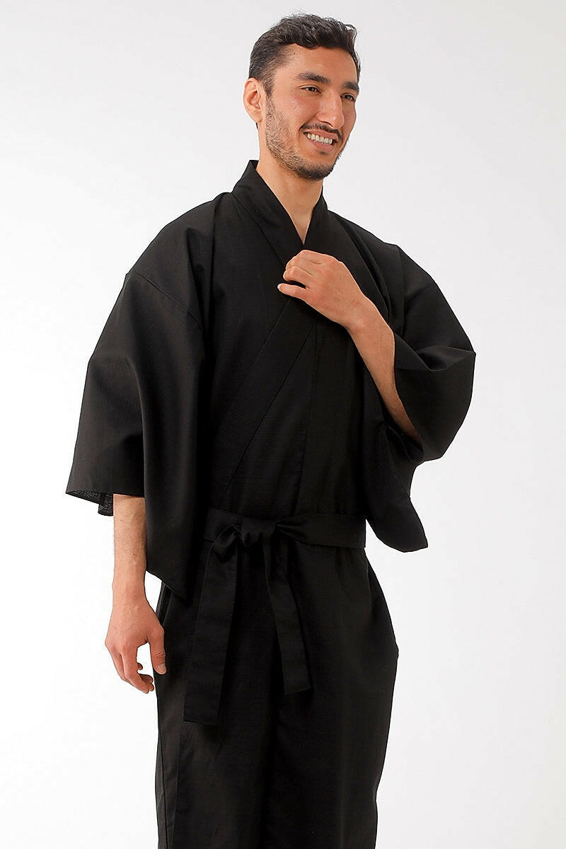 Men Muji Cotton Short Kimono Model Front View