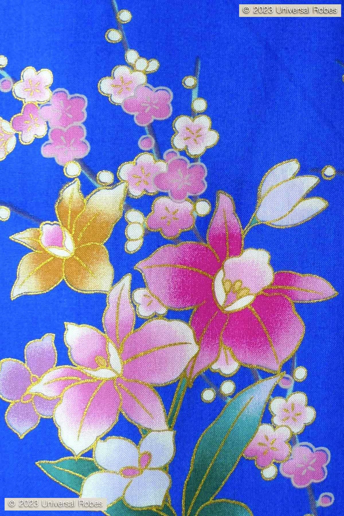 Women Peony & Orchis Cotton Short Yukata Kimono Color Blue Product Zoom View