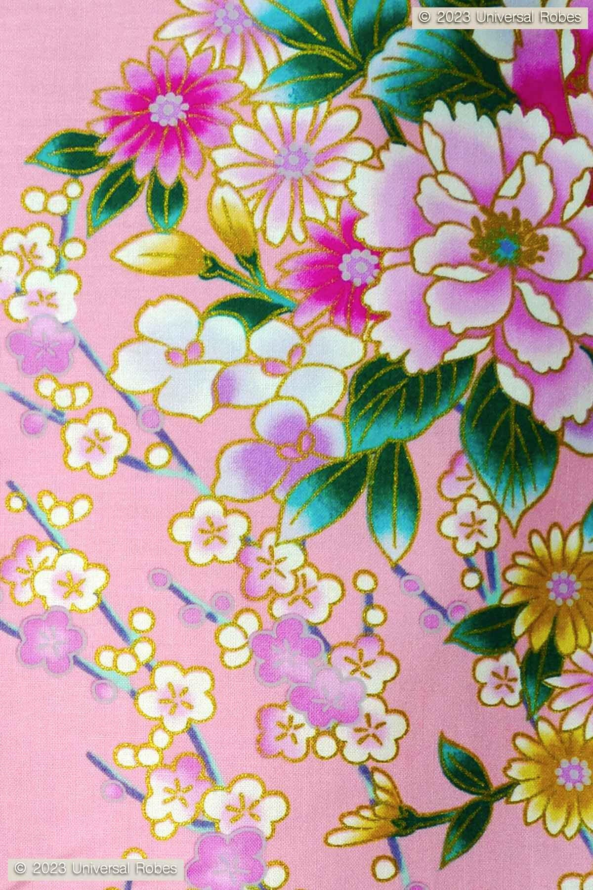 Women Peony & Orchis Cotton Short Yukata Kimono Color Pink Product Zoom View