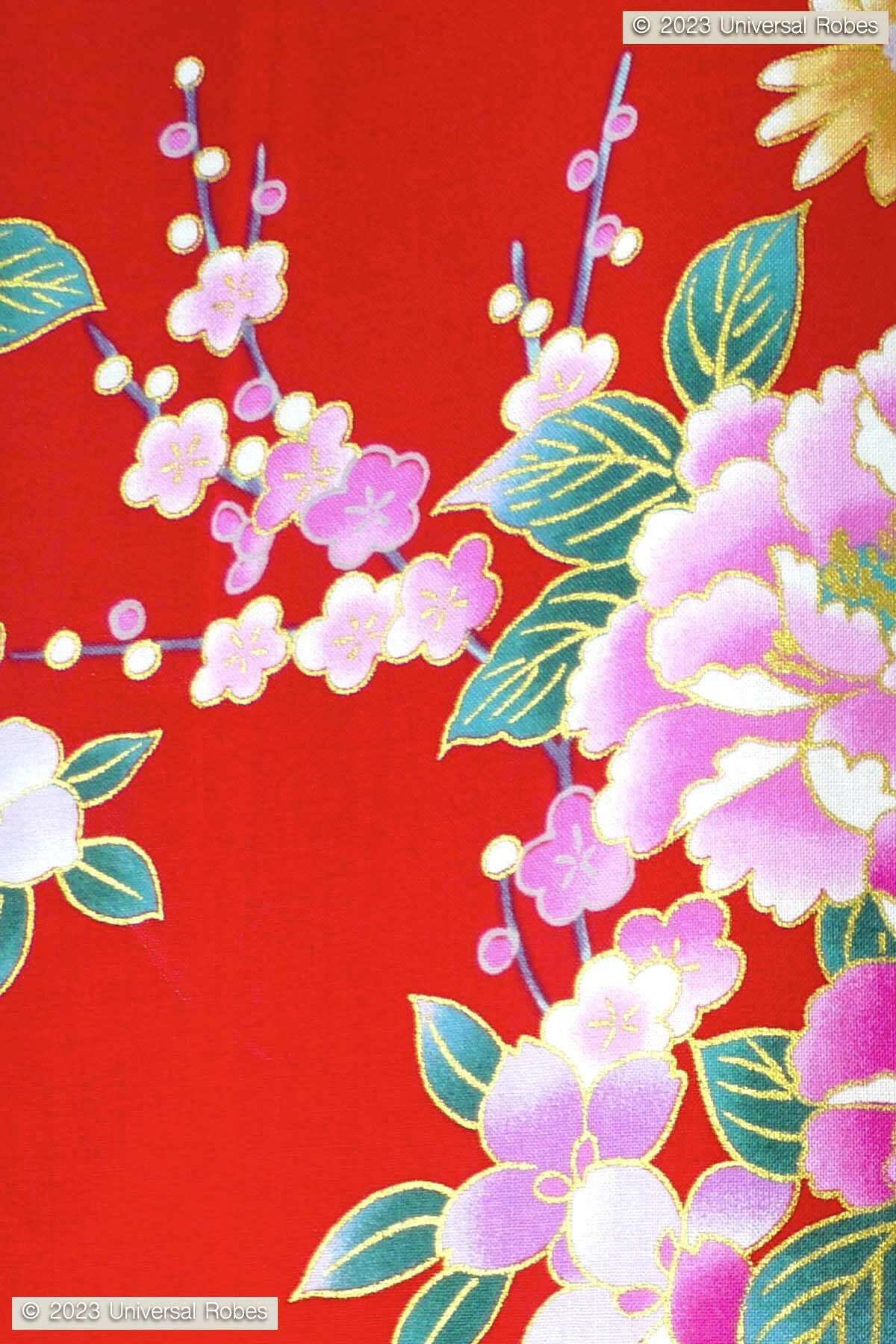 Women Peony & Orchis Cotton Short Yukata Kimono Color Red Product Zoom View