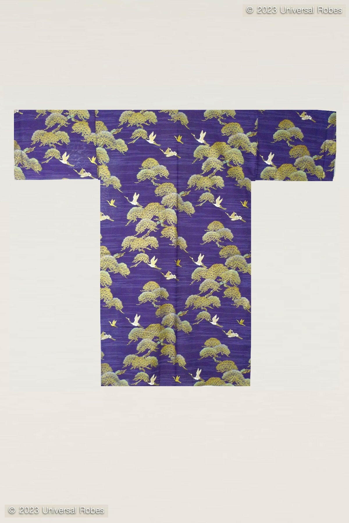 Men Pine & Crane Cotton Short Yukata Kimono Color Navy Product Whole View