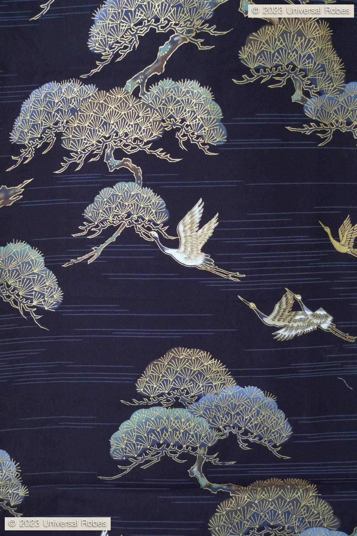 Men Pine & Crane Cotton Short Yukata Kimono Color Black Product Zoom View