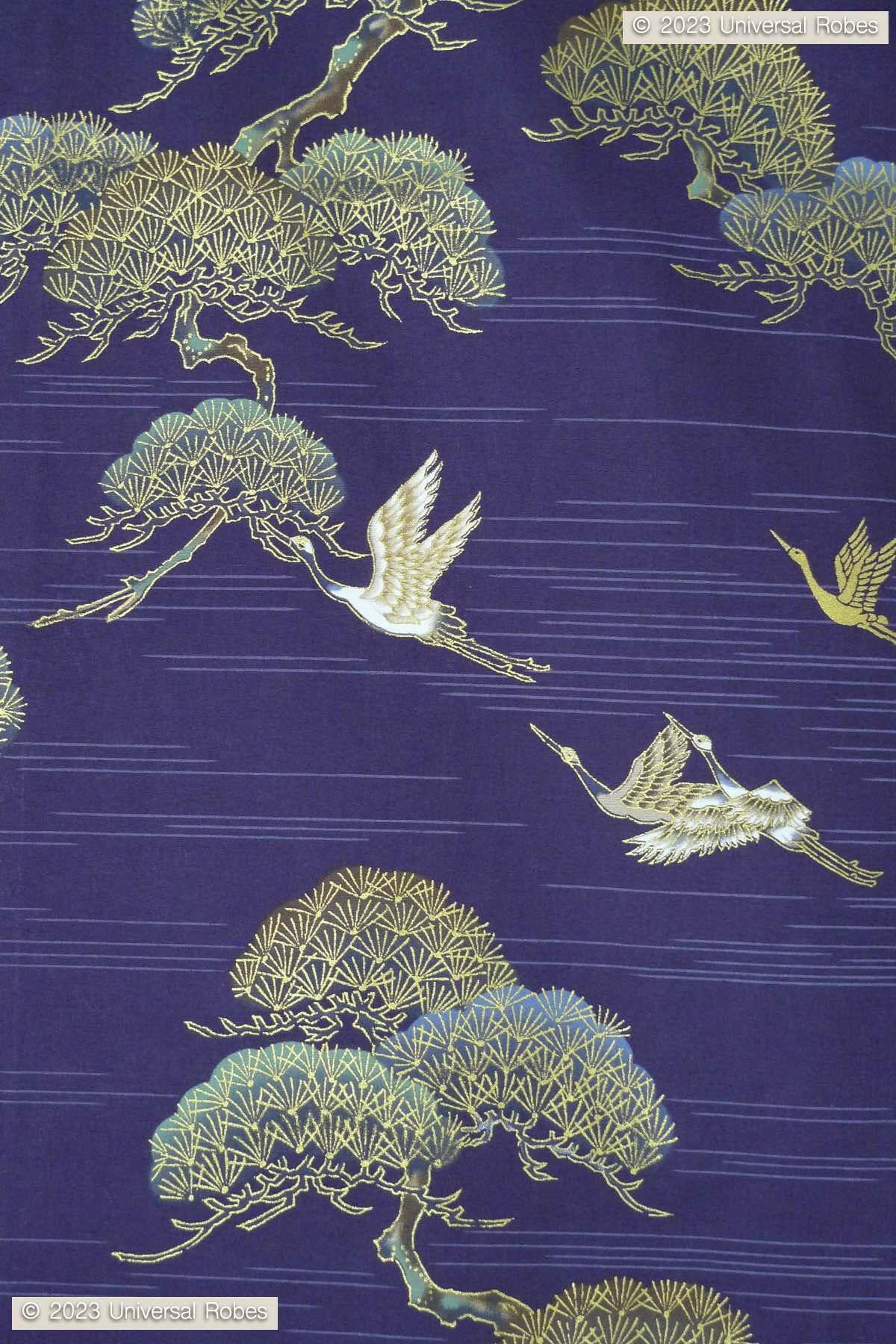 Men Pine & Crane Cotton Yukata Kimono Color Navy Product Zoom View