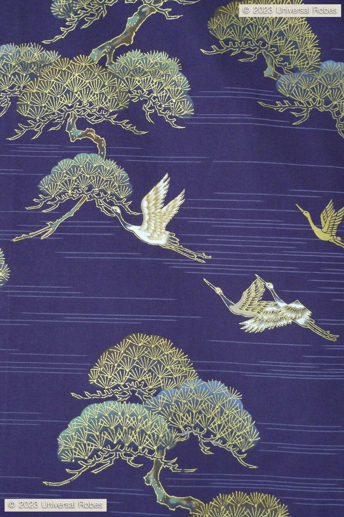 <Plus Size> Women Pine & Crane Cotton Yukata Kimono Color Navy Product Whole View