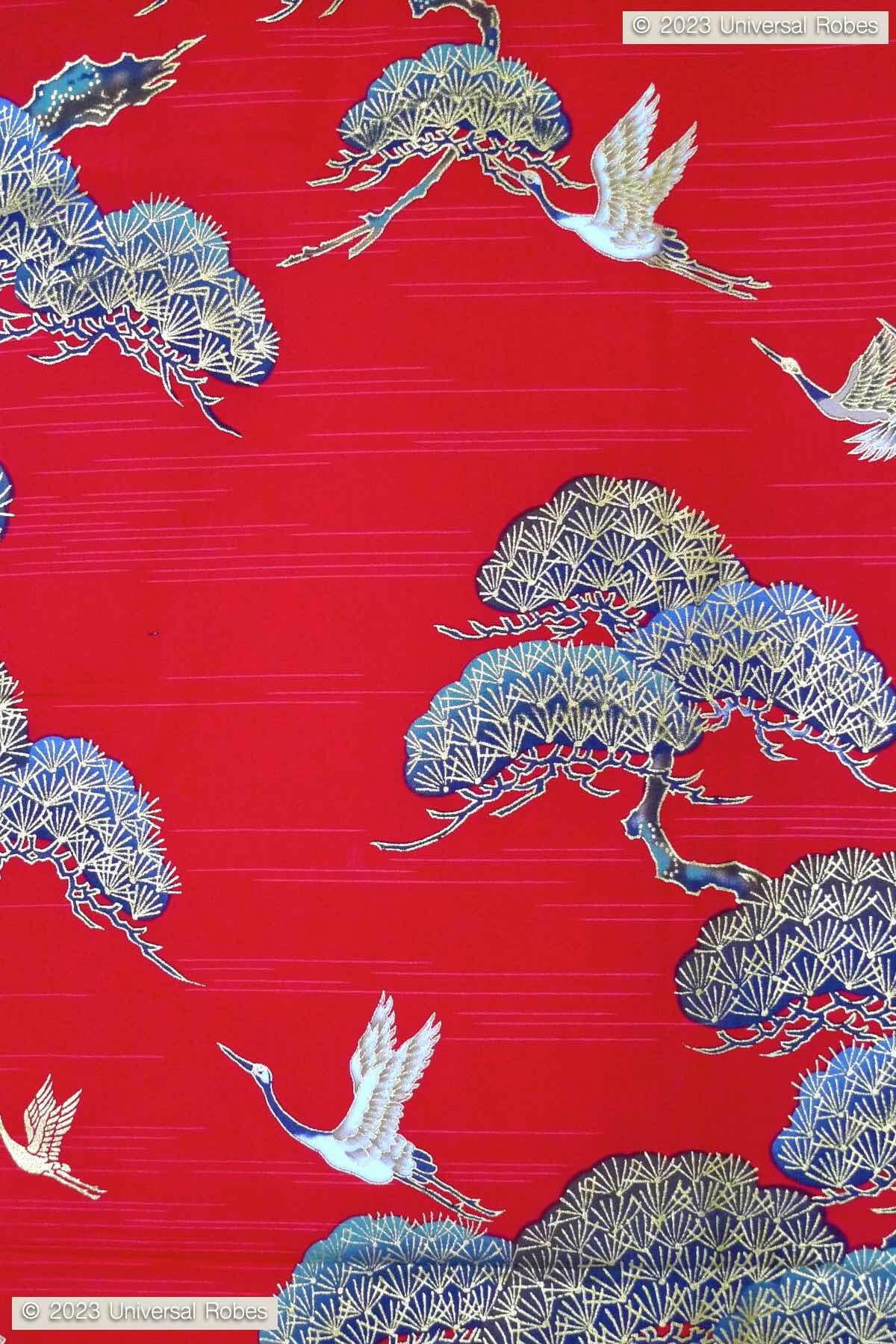 Men Pine & Crane Cotton Yukata Kimono Color Red Product Zoom View