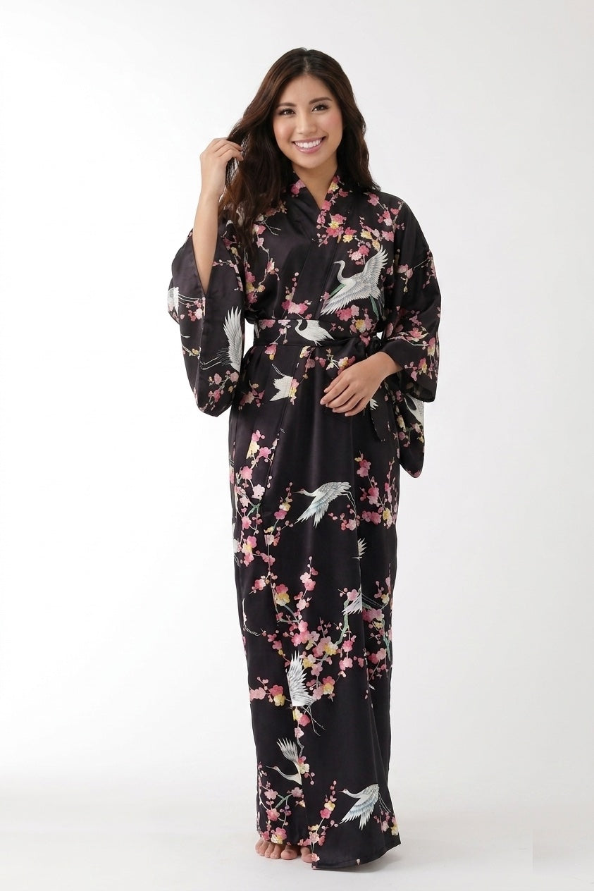 Women Plum & Crane Silk Kimono