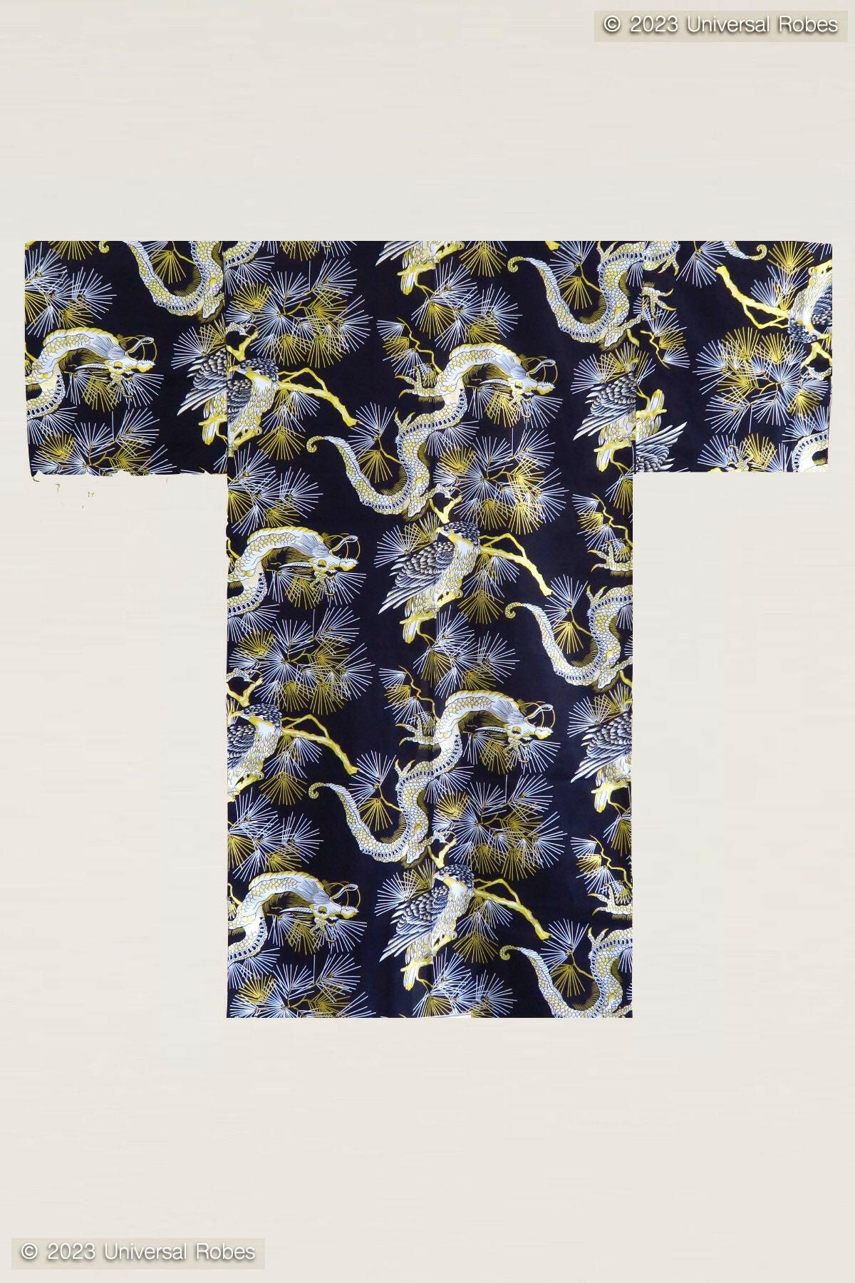 Men Dragon & Hawk Cotton Yukata Kimono Plus Size / Black