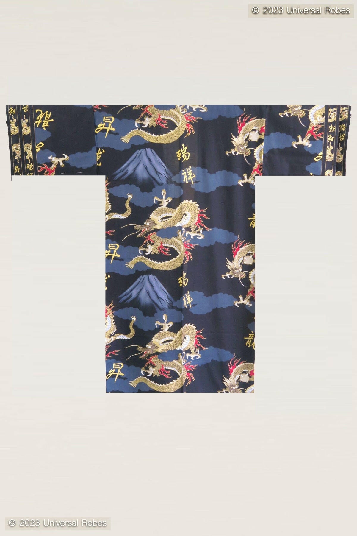 <Plus Size> Men Dragon & Mt. Fuji Cotton Yukata Kimono Color Black Product Whole View