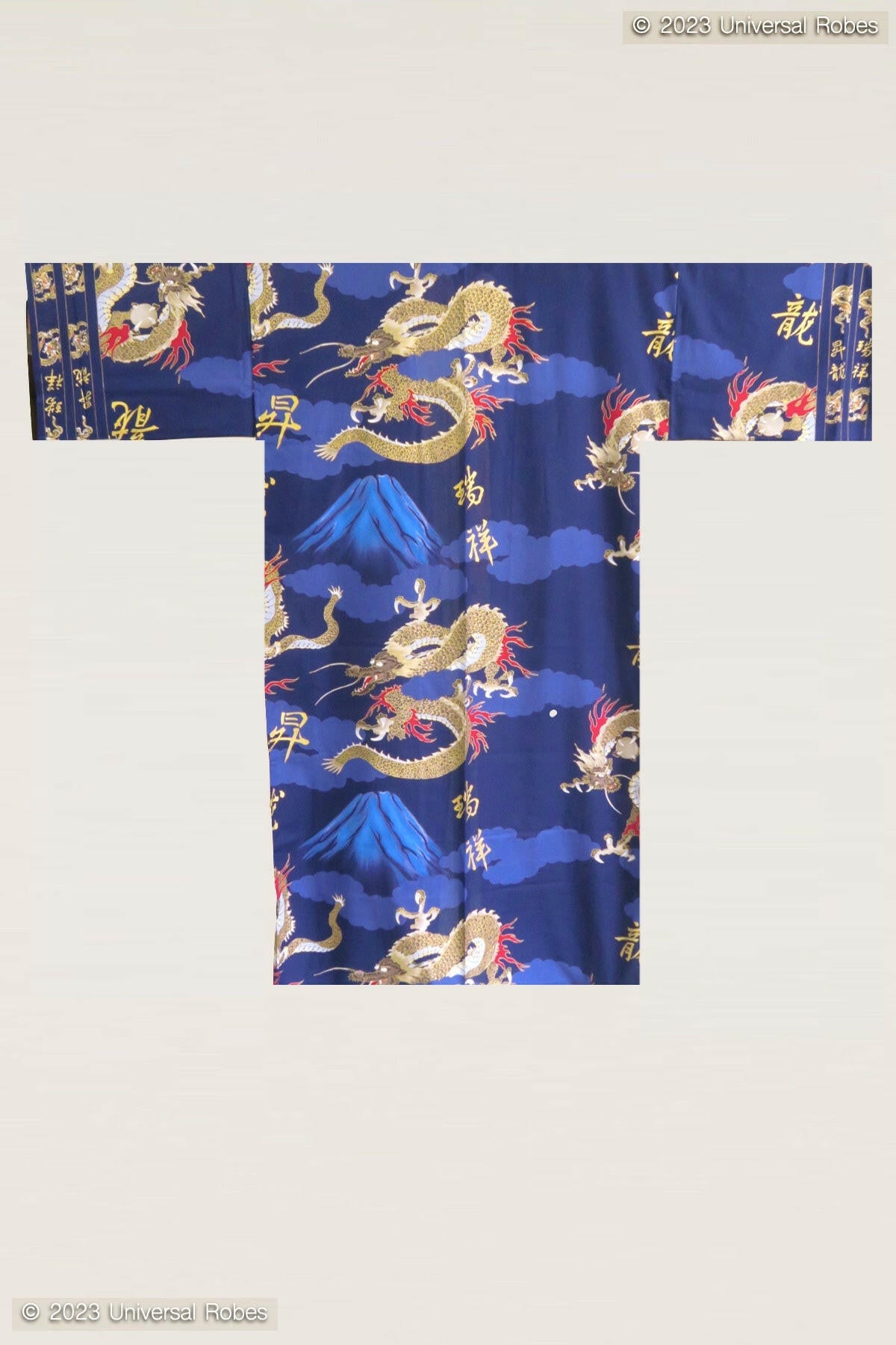 <Plus Size> Men Dragon & Mt. Fuji Cotton Yukata Kimono Color Navy Product Whole View