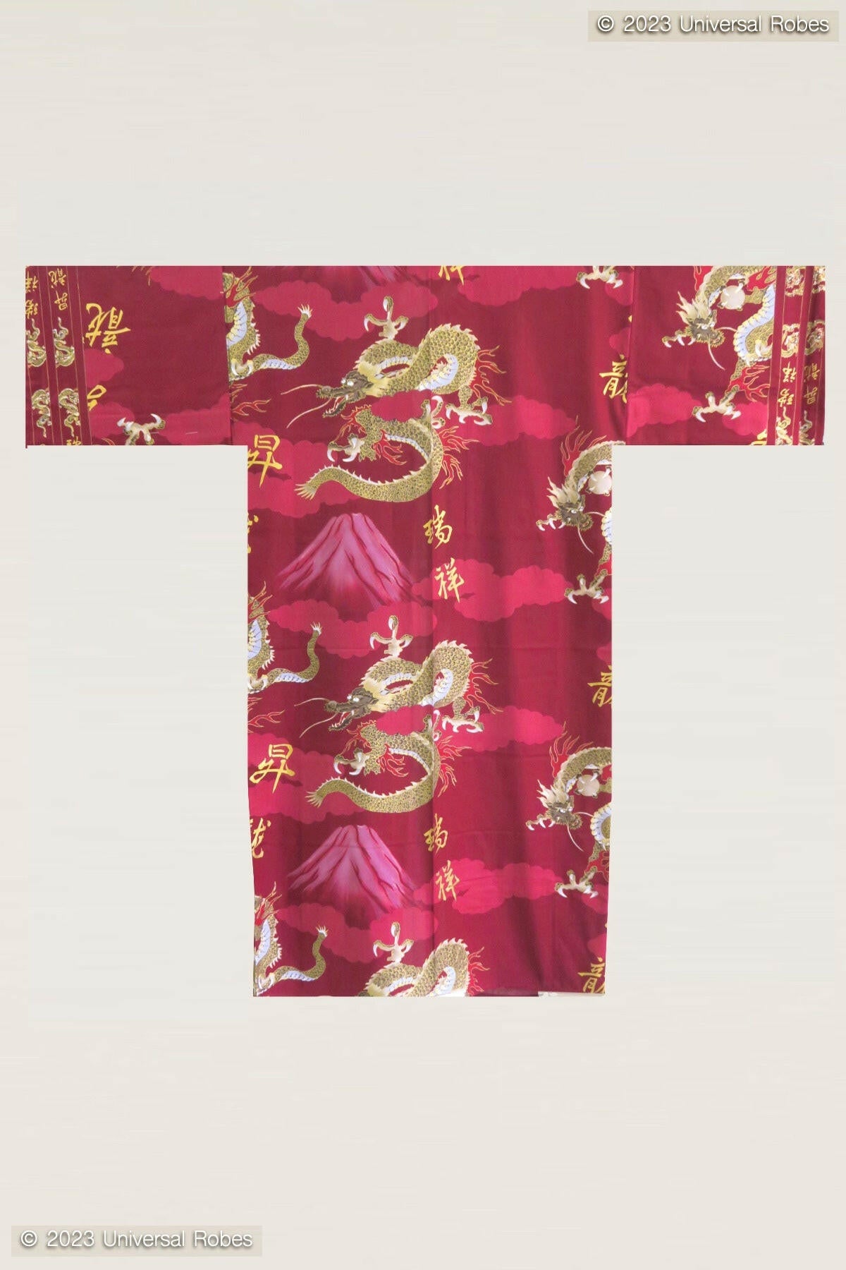 <Plus Size> Men Dragon & Mt. Fuji Cotton Yukata Kimono Color Red Product Whole View
