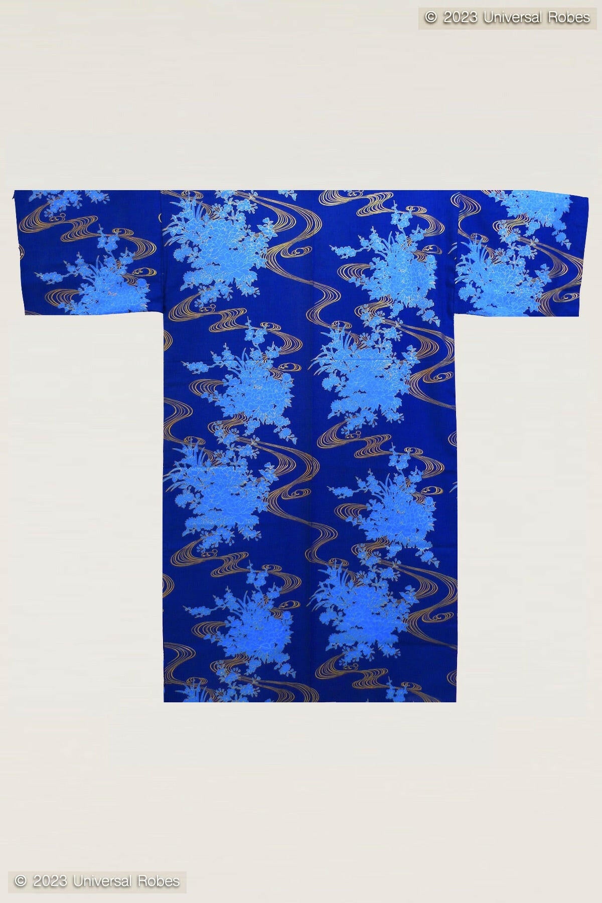 <Plus Size> Women Flowing Peony Cotton Yukata Kimono Color Blue Product Whole View