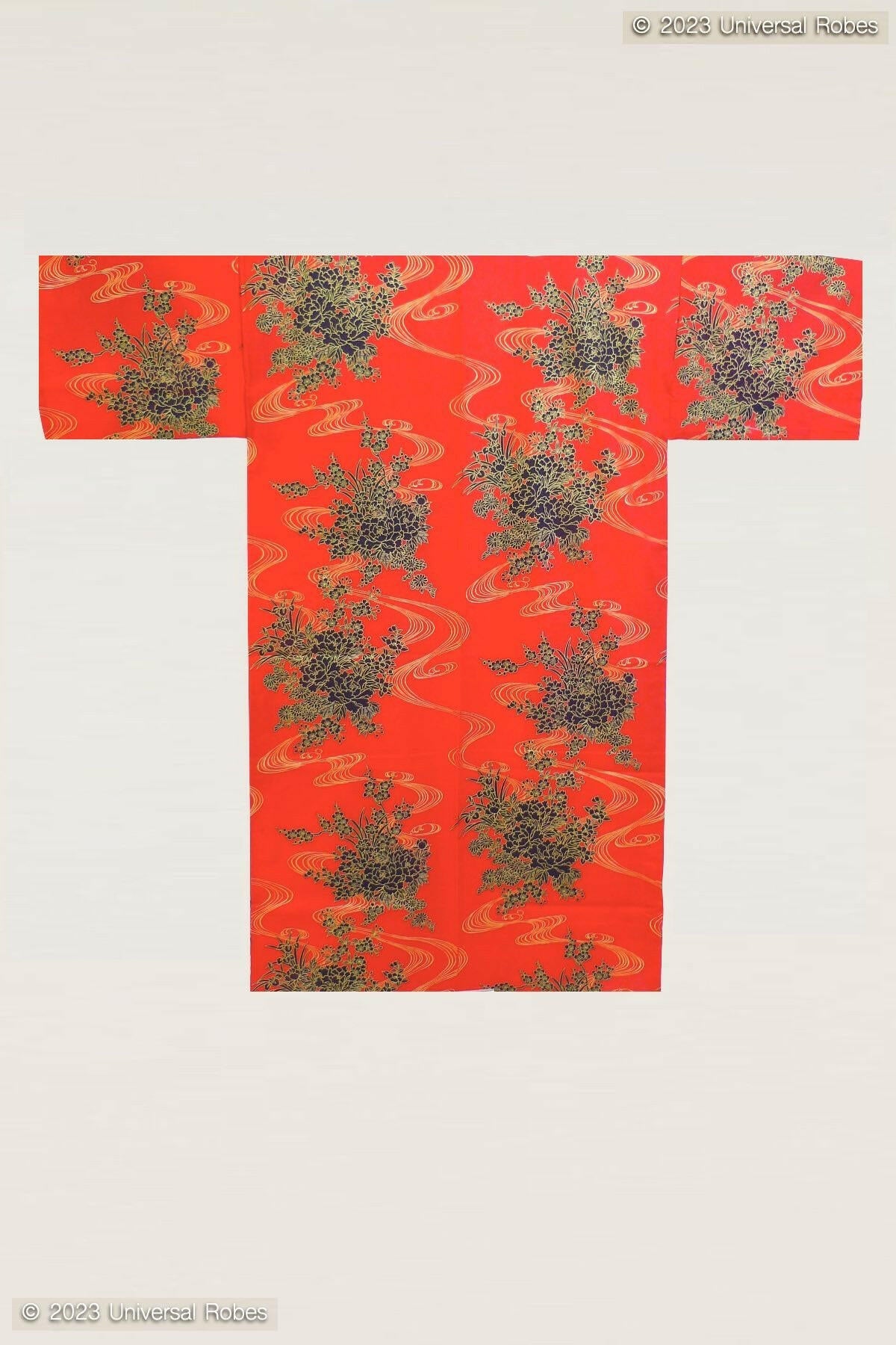 <Plus Size> Women Flowing Peony Cotton Yukata Kimono Color Red Product Whole View