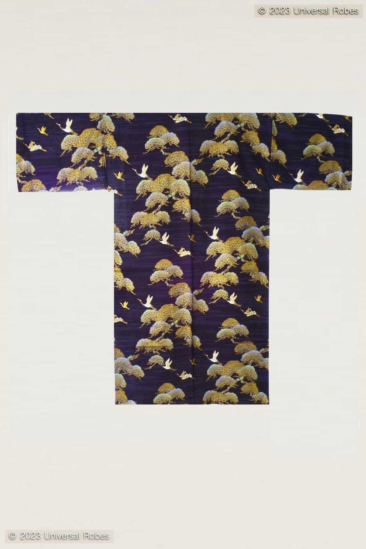 <Plus Size> Women Pine & Crane Cotton Yukata Kimono Color Black Product Whole View