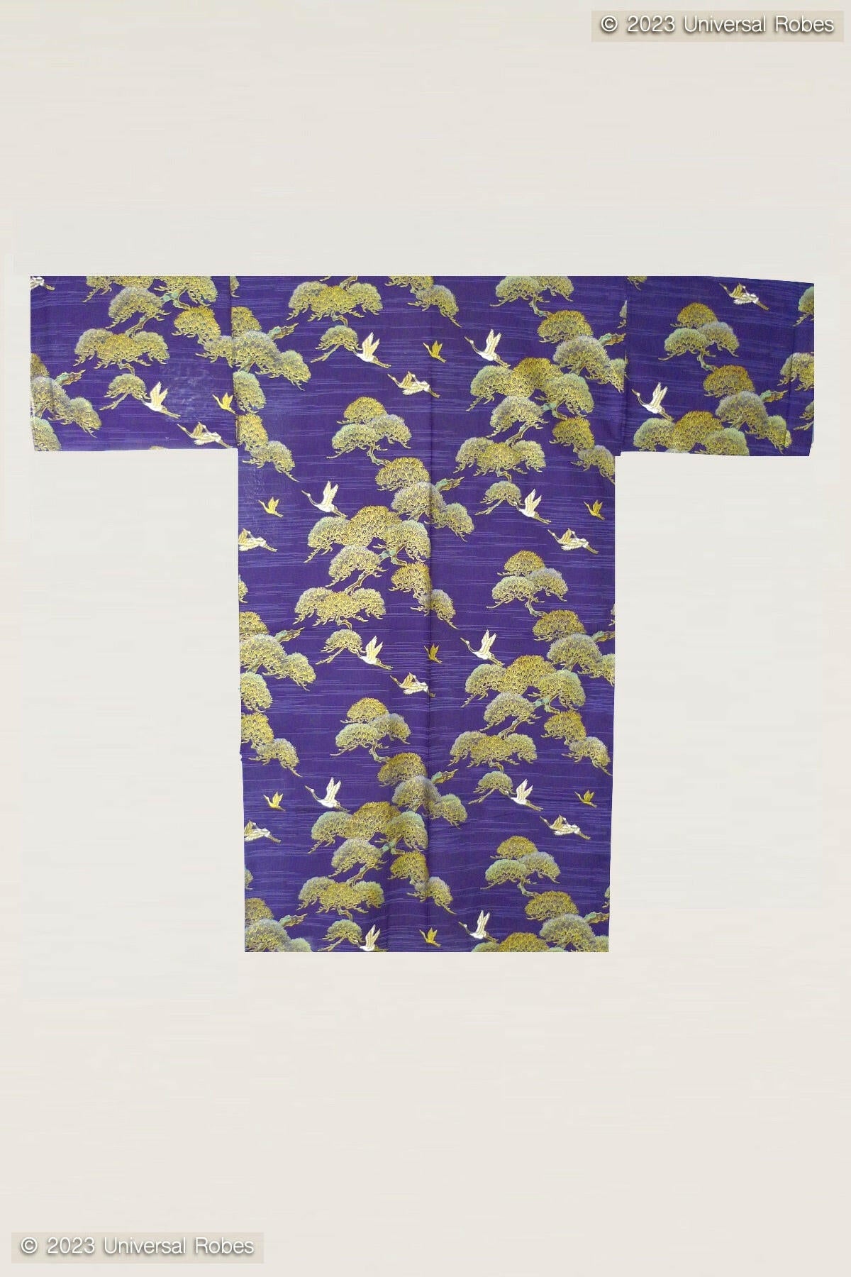 <Plus Size> Women Pine & Crane Cotton Yukata Kimono Color Navy Product Whole View